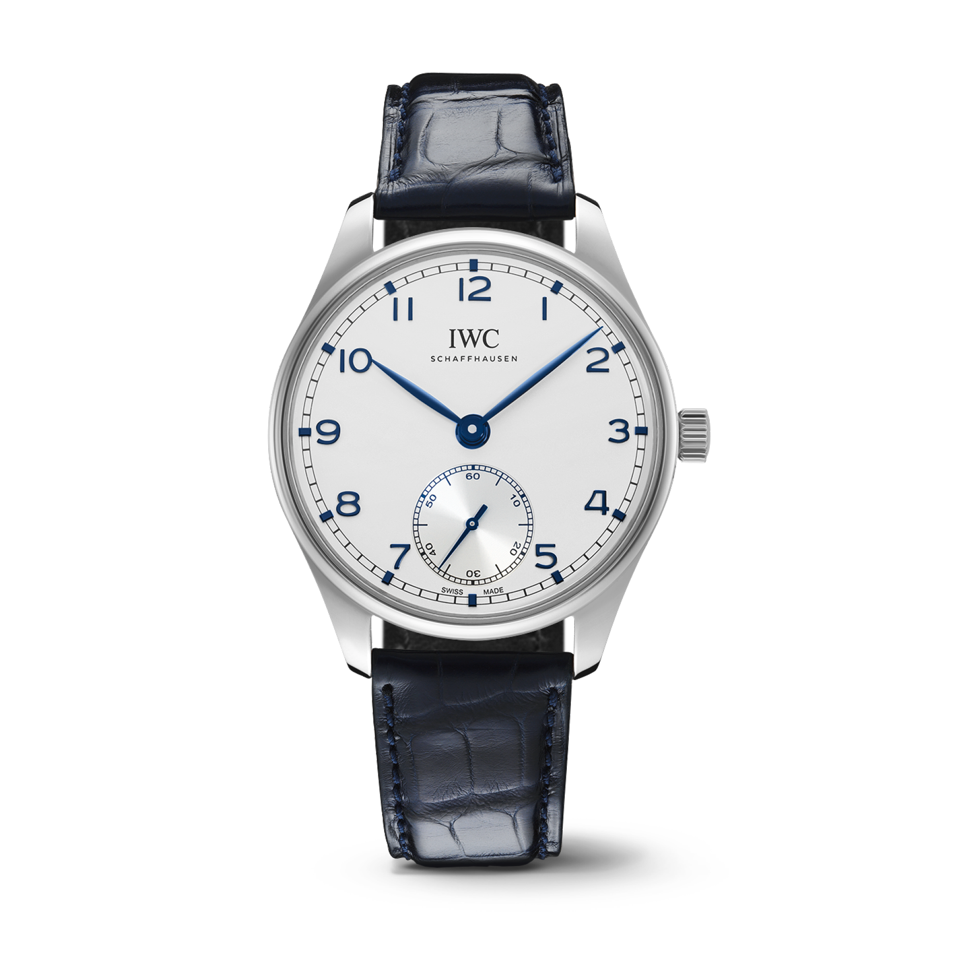 IWC Schaffhausen Portugieser Automatic 40.4 mm Silver Dial Stainless Steel Blue   Leather Strap IW358304 - WATCHXNYC