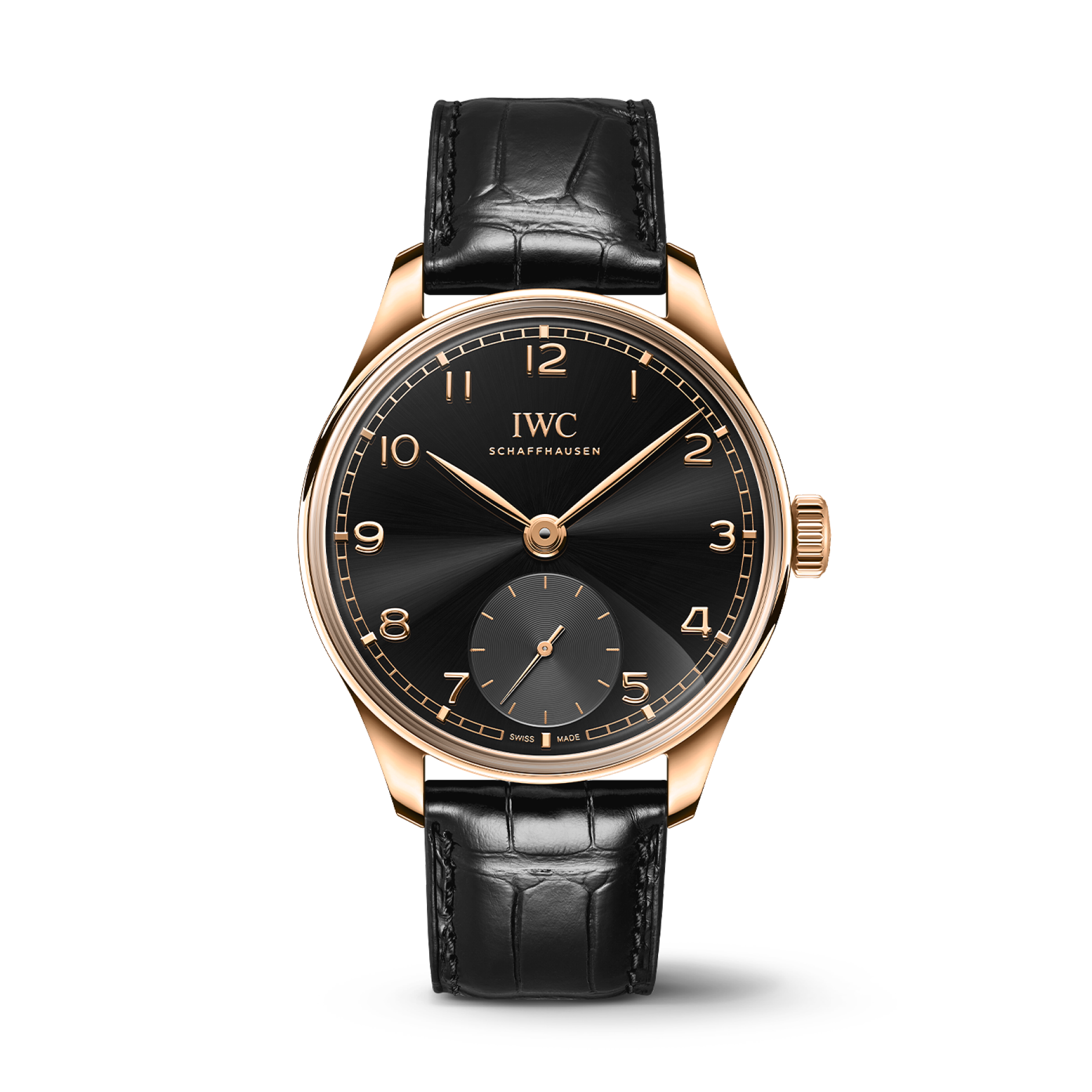 IWC Schaffhausen Portugieser Automatic 40 mm Black Dial 18k 5N Gold Black   Leather Strap IW358401 - WATCHXNYC
