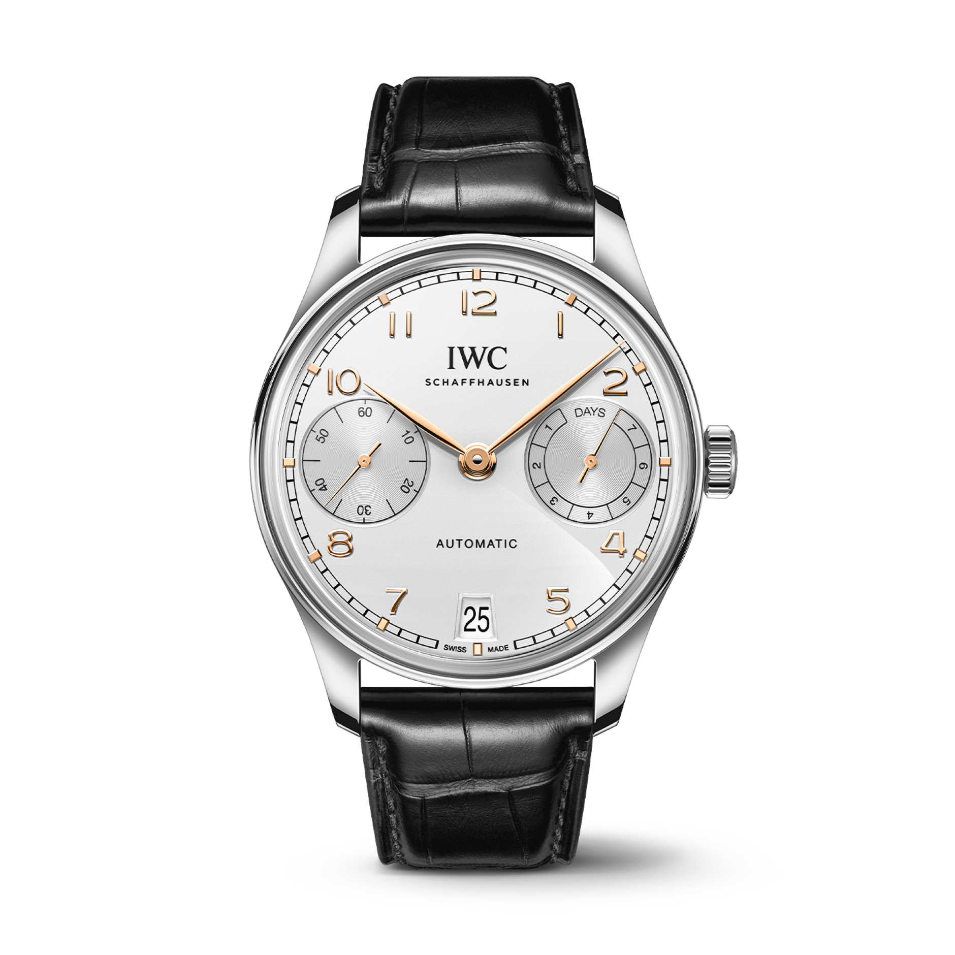 IWC Schaffhausen Portugieser Automatic 42 mm Silver Dial Stainless Steel Black   Leather Strap IW501701 - WATCHXNYC