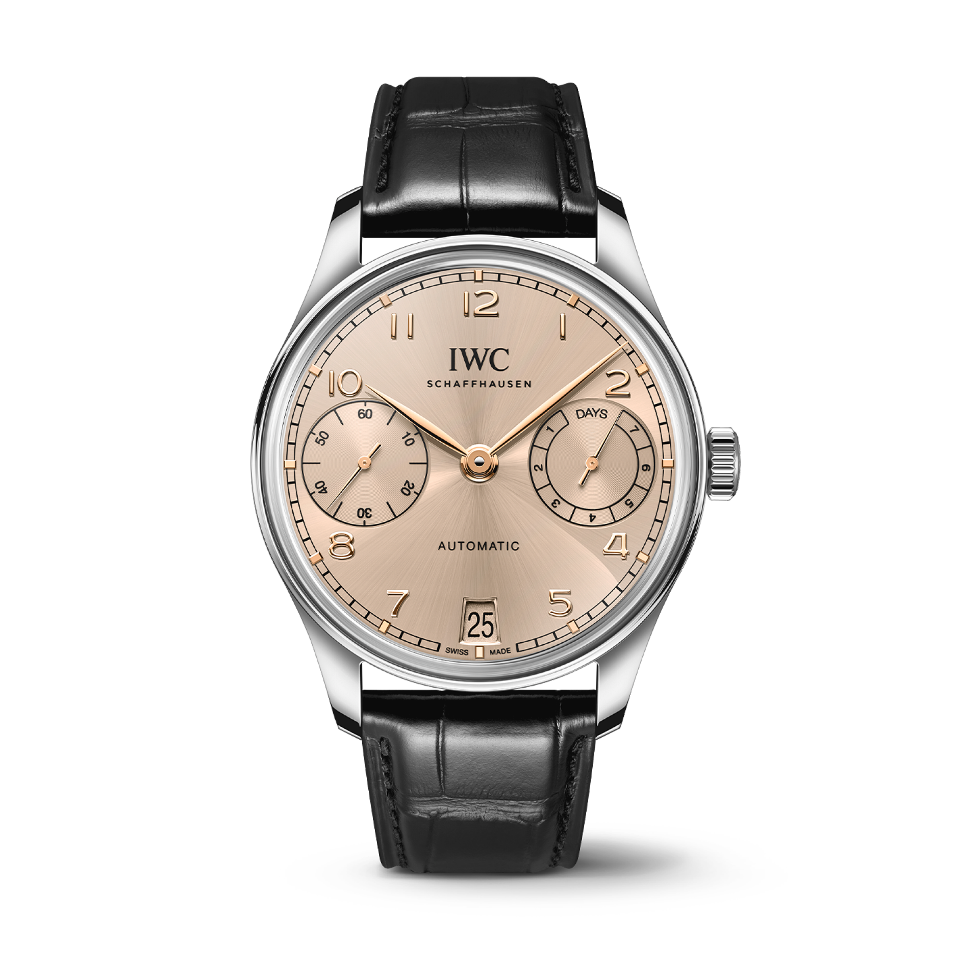 IWC Schaffhausen Portugieser Automatic 42 mm Sparkling Beige Dial Stainless Steel   Leather Strap IW501705 - WATCHXNYC
