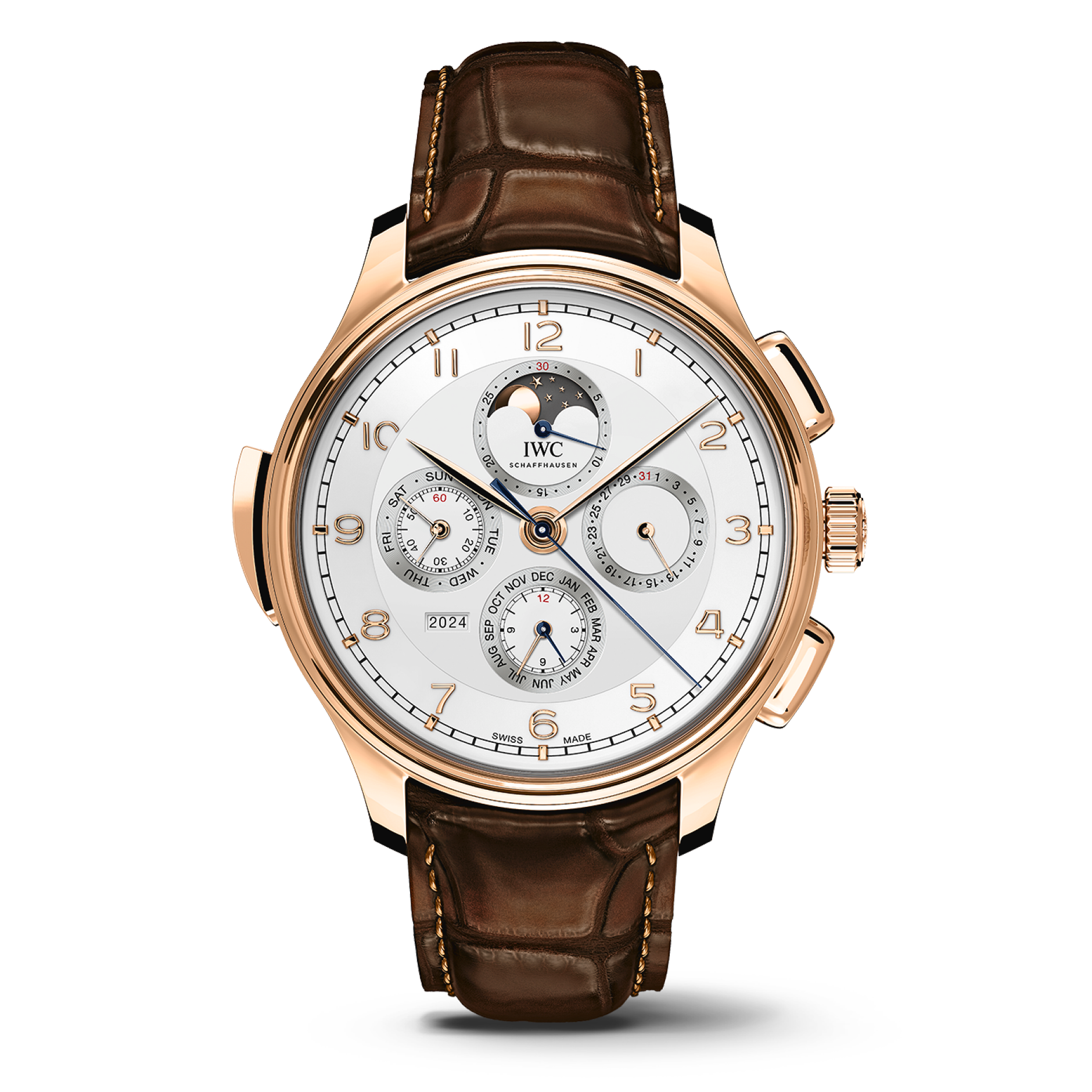 IWC Schaffhausen Portugieser Grande Complication 45 mm Silver Dial 18k 5N Gold Dark Brown   Leather Strap IW377602 - WATCHXNYC