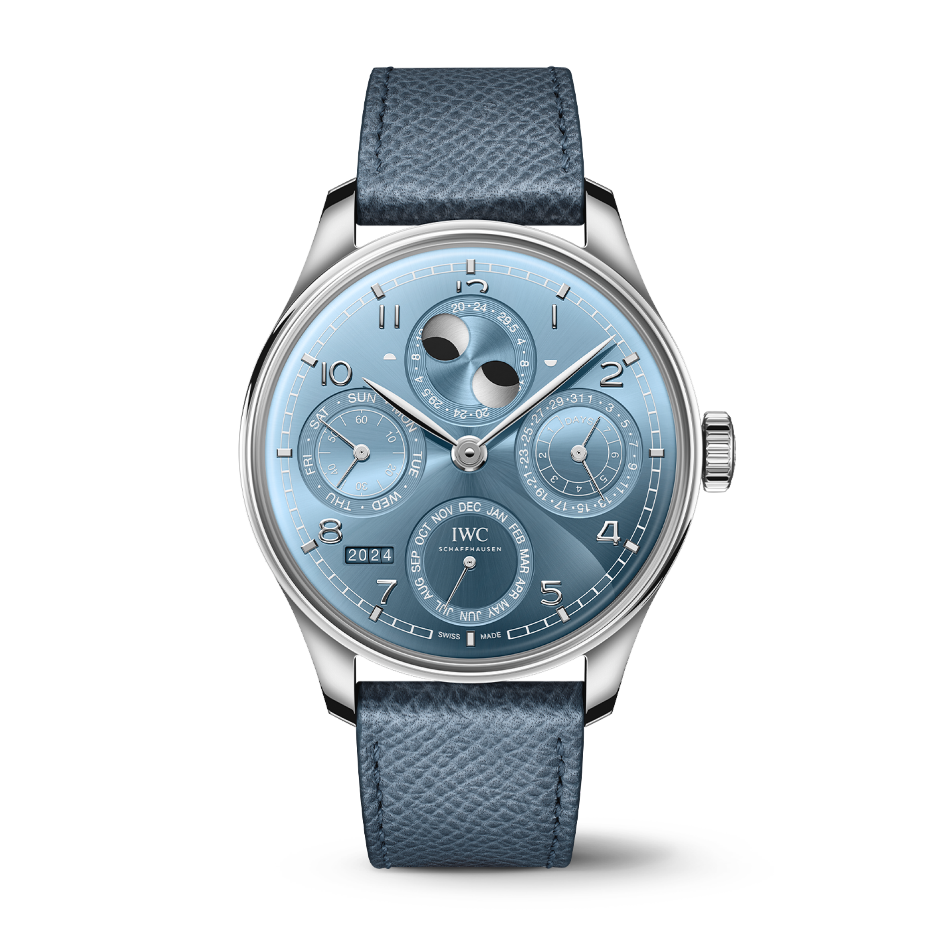 IWC Schaffhausen Portugieser Perpetual Calendar 44.4 mm Blue Dial 18 Kt White Gold Light Blue   Strap IW503703 - WATCHXNYC