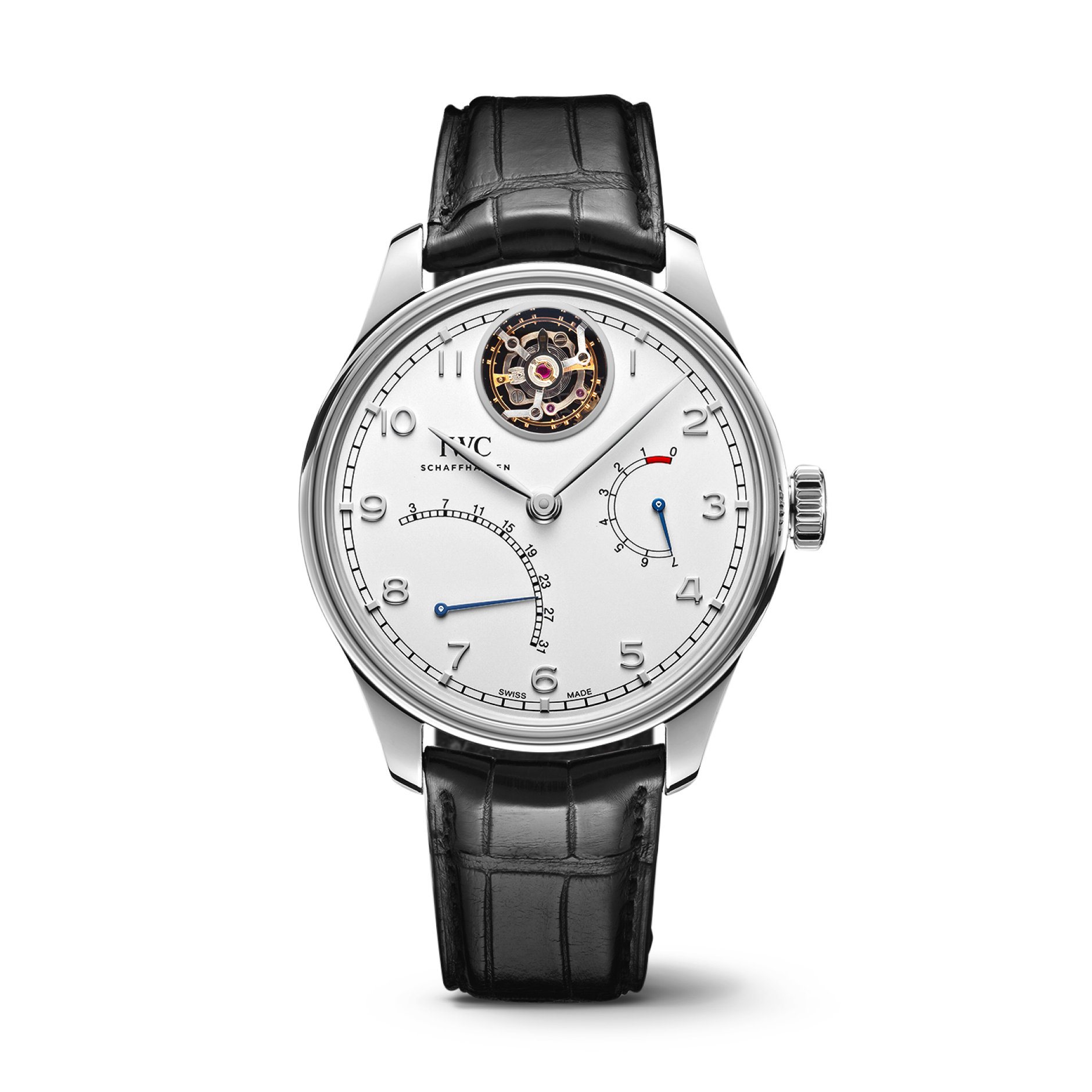 IWC Schaffhausen Portugieser Tourbillon Mystère Rétrograde 44.2 mm Silver Dial Platinum Black   Leather Strap IW504601 - WATCHXNYC