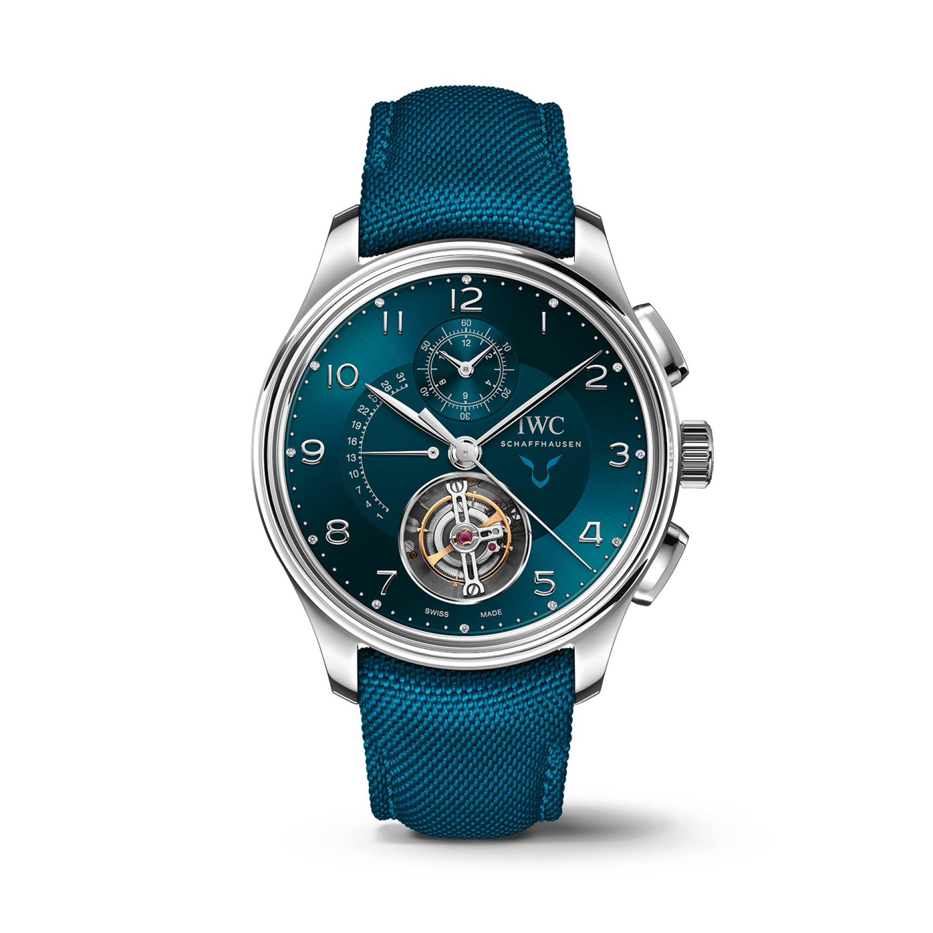 IWC Schaffhausen Portugieser Tourbillon Rétrograde Chronograph Lewis Hamilton 43.5 mm Green Dial Platinum Green Textile Strap IW394008 - WATCHXNYC