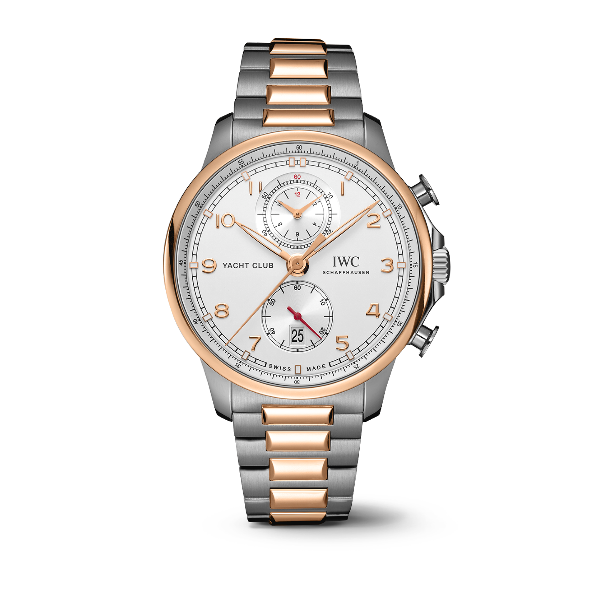 IWC Schaffhausen Portugieser Yacht Club Chronograph 44.6 mm Silver Dial Stainless Steel 18k 5N Gold And Stainless Steel Bracelet IW390703 - WATCHXNYC