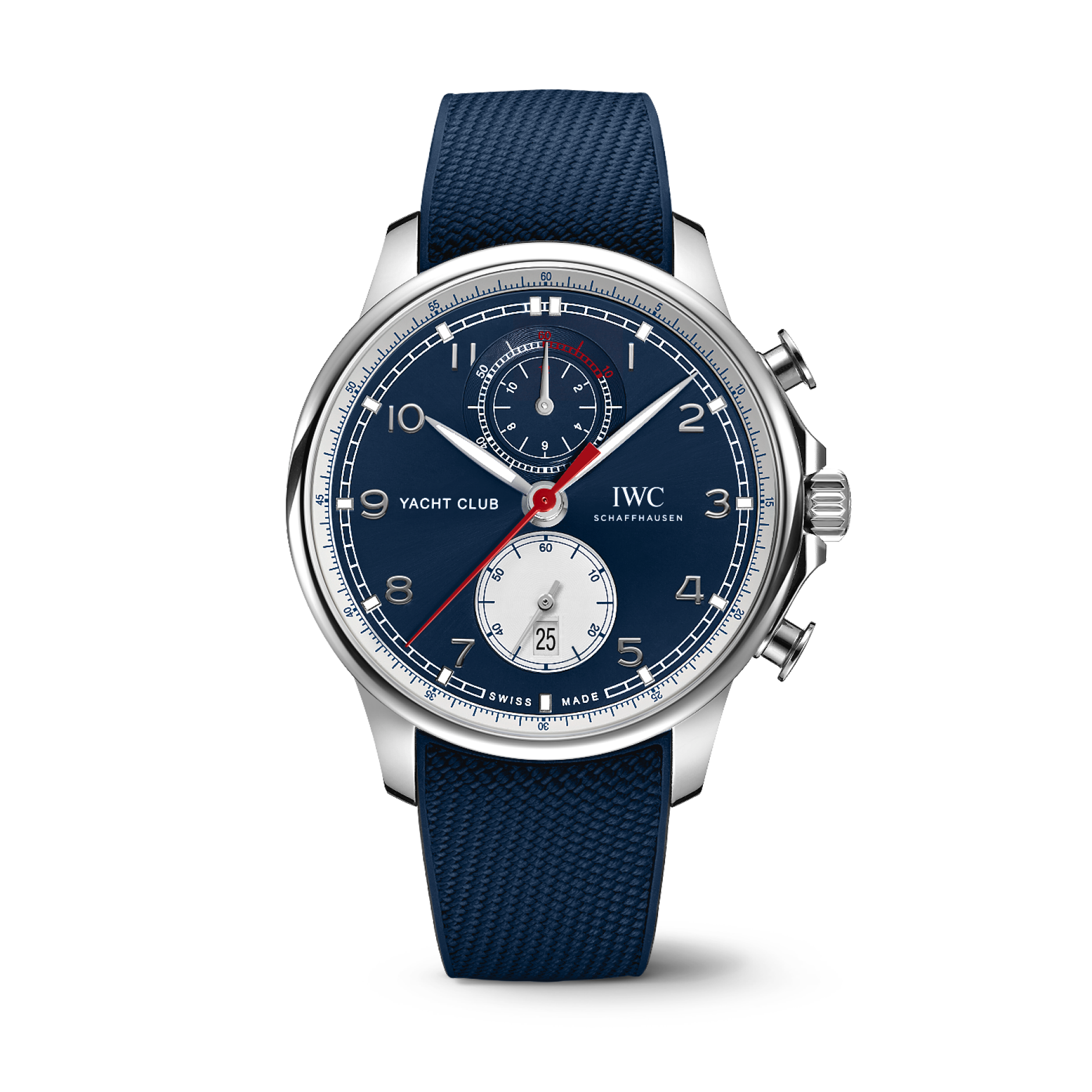 IWC Schaffhausen Portugieser Yacht Club Chronograph Edition “Orlebar Brown” 44.6 mm Blue / White Dial Stainless Steel Blue Rubber Strap IW390704 - WATCHXNYC