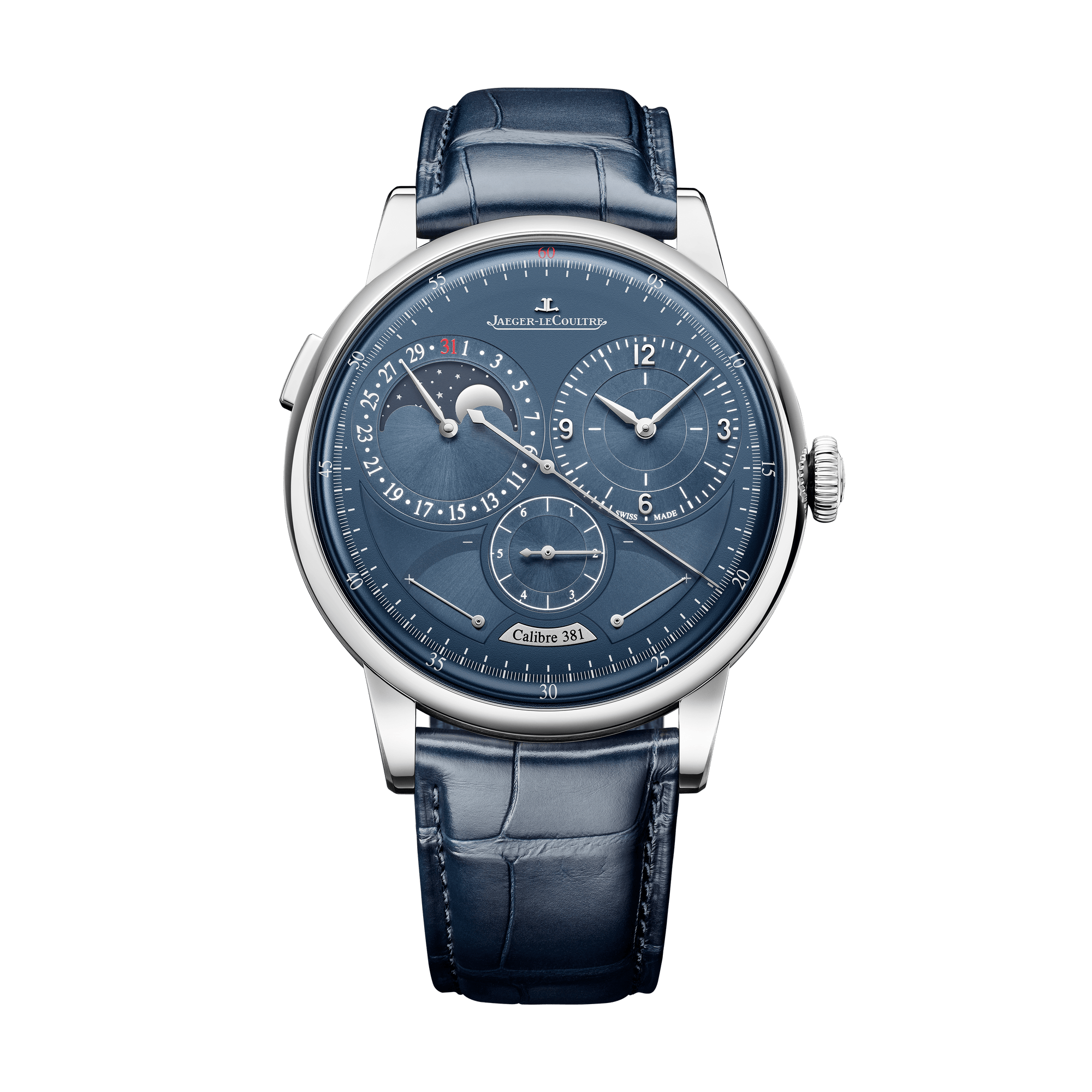 Jaeger-LeCoultre Duometre Quantieme Lunaire 42.5 mm Blue Dial Stainless Steel   Leather Strap Q604848J - WATCHXNYC