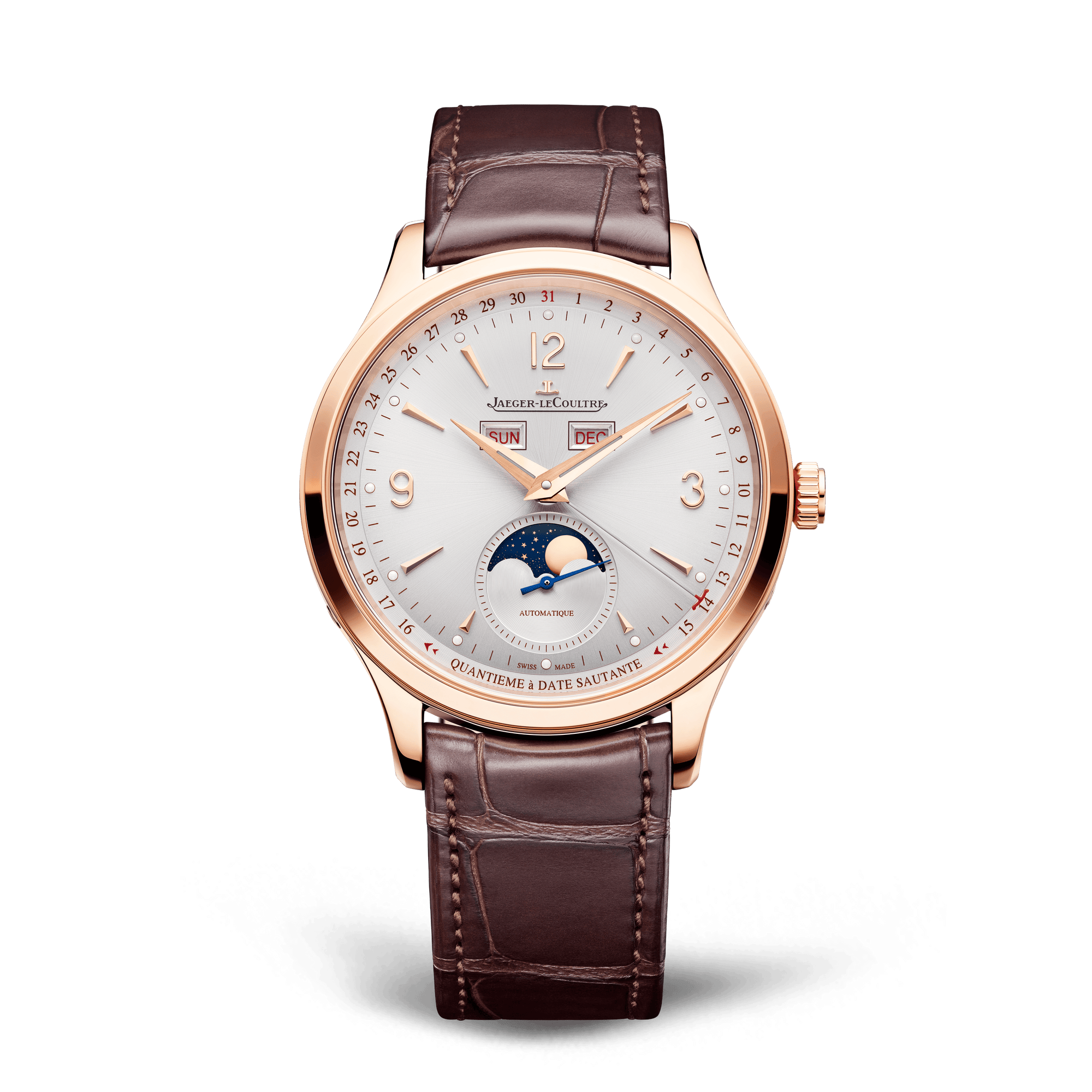 Jaeger-LeCoultre Master Control Calendar 40 mm Silvered Grey Dial Pink Gold   Leather Strap Q4142520 - WATCHXNYC
