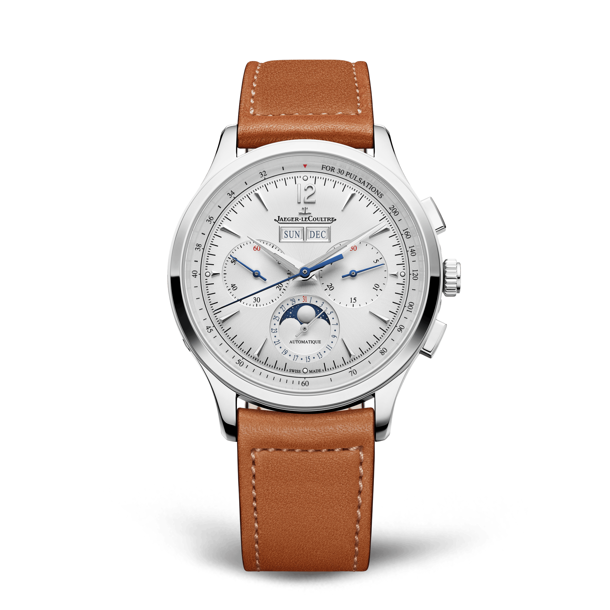 Jaeger-LeCoultre Master Control Chronograph Calendar 40 mm Silver Dial Stainless Steel   Leather Strap Q413843J - WATCHXNYC