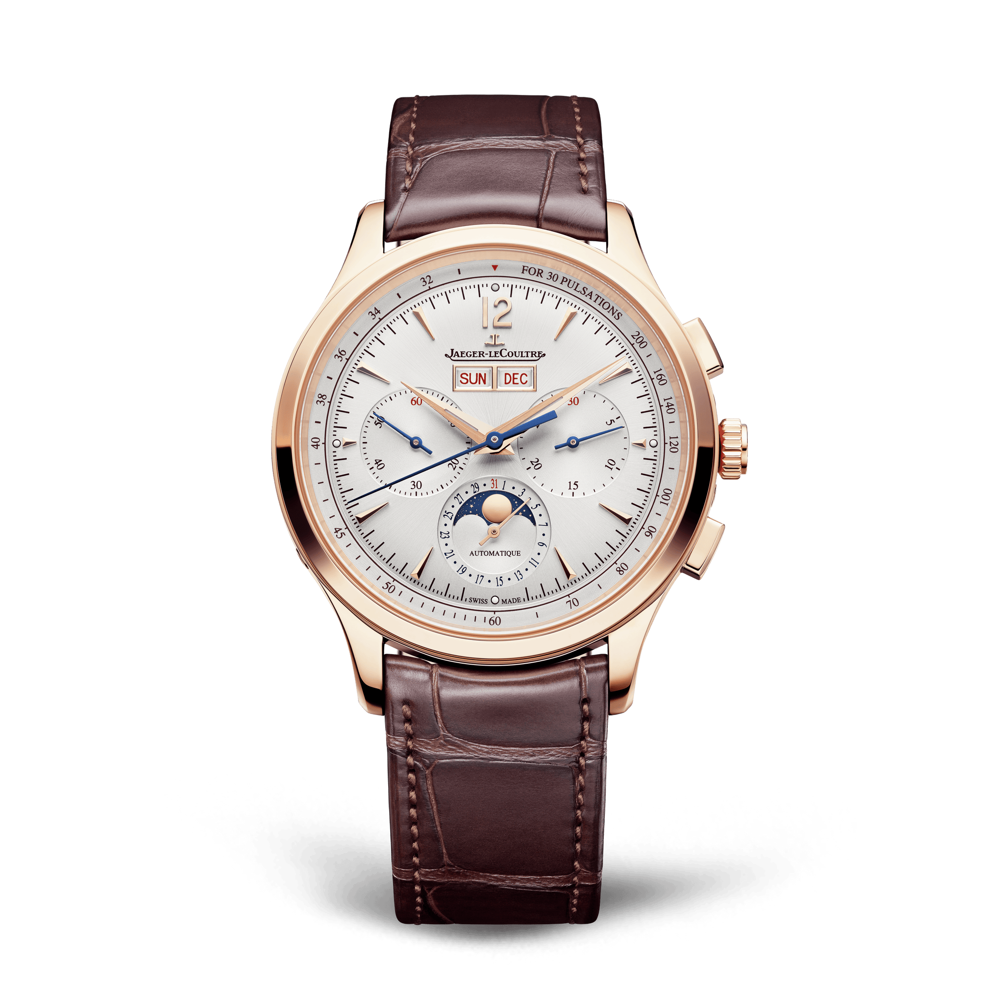 Jaeger-LeCoultre Master Control Chronograph Calendar 40 mm Silvered Grey Dial Pink Gold   Leather Strap Q413253J - WATCHXNYC