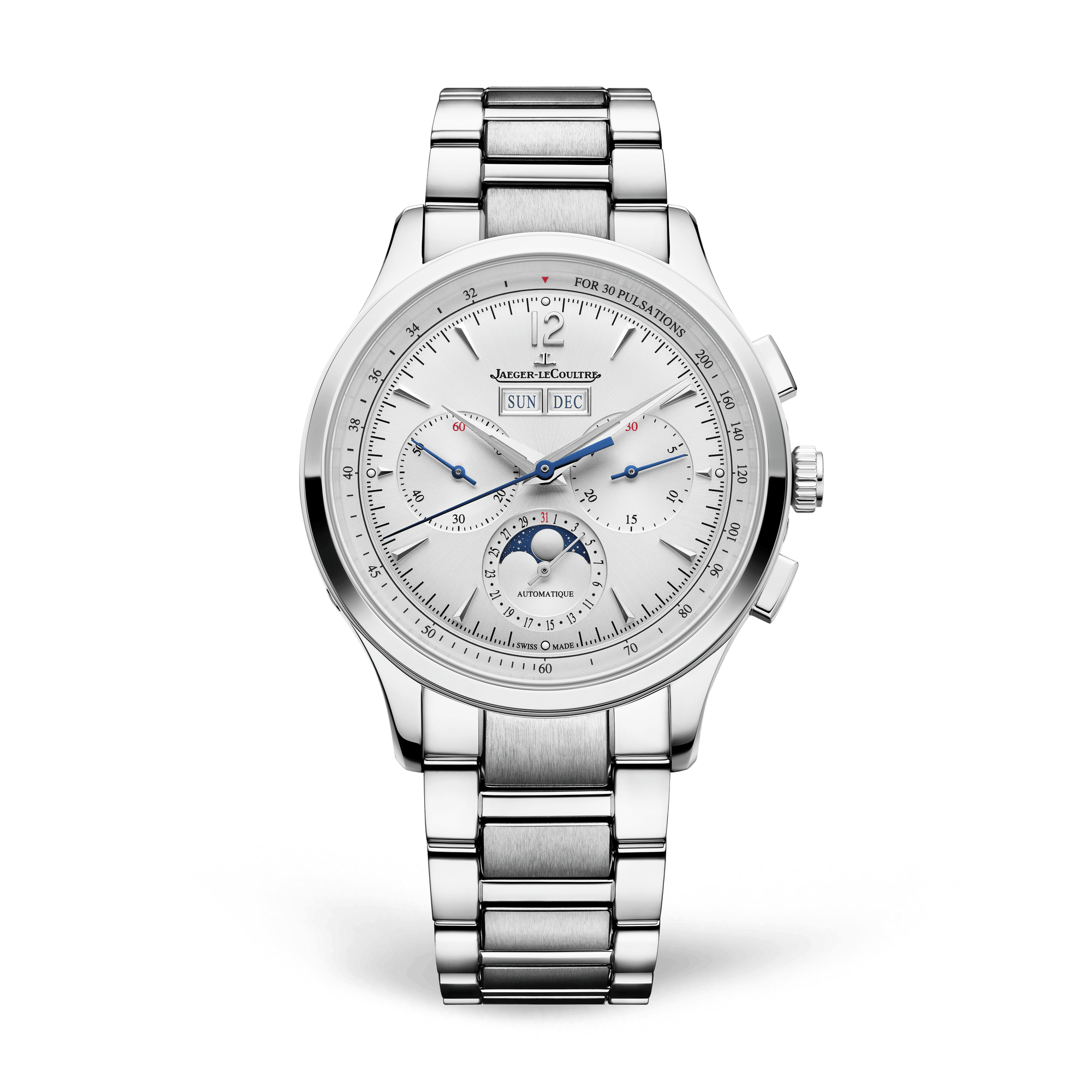 Jaeger-LeCoultre Master Control Chronograph Calendar 40 mm Silvered Grey Dial Stainless Steel Bracelet Q413813J - WATCHXNYC