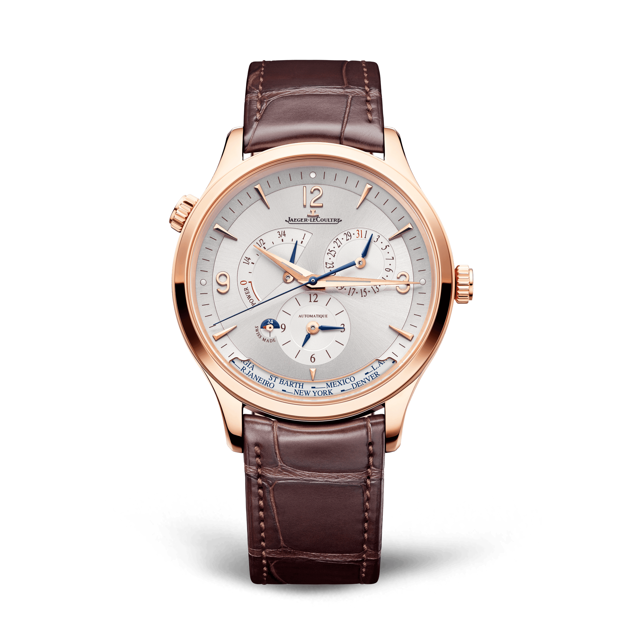 Jaeger-LeCoultre Master Control Geographic 40 mm Silvered Grey Dial Pink Gold   Leather Strap Q4122520 - WATCHXNYC