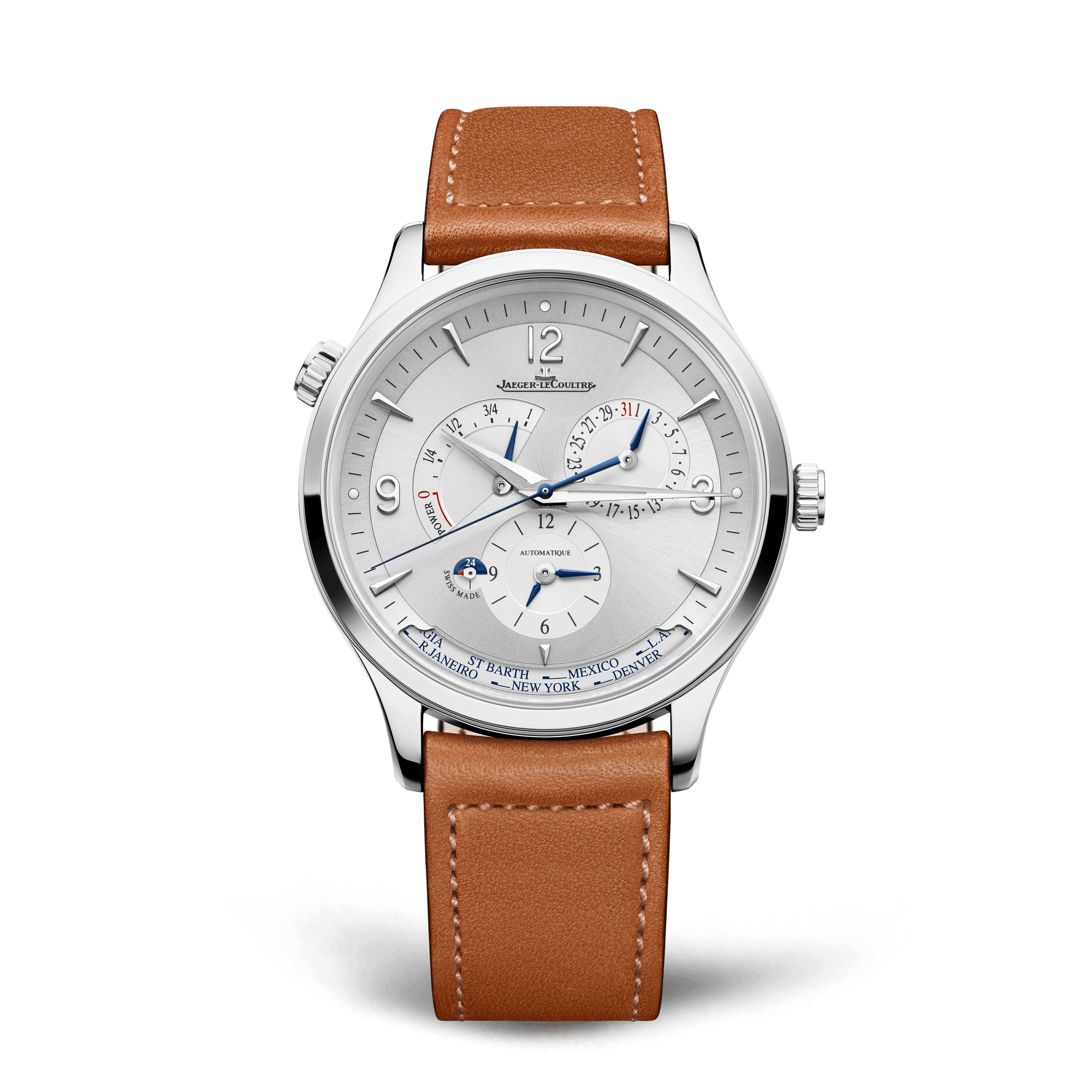 Jaeger-LeCoultre Master Control Geographic 40 mm Silvered Grey Dial Stainless Steel   Leather Strap Q4128420 - WATCHXNYC
