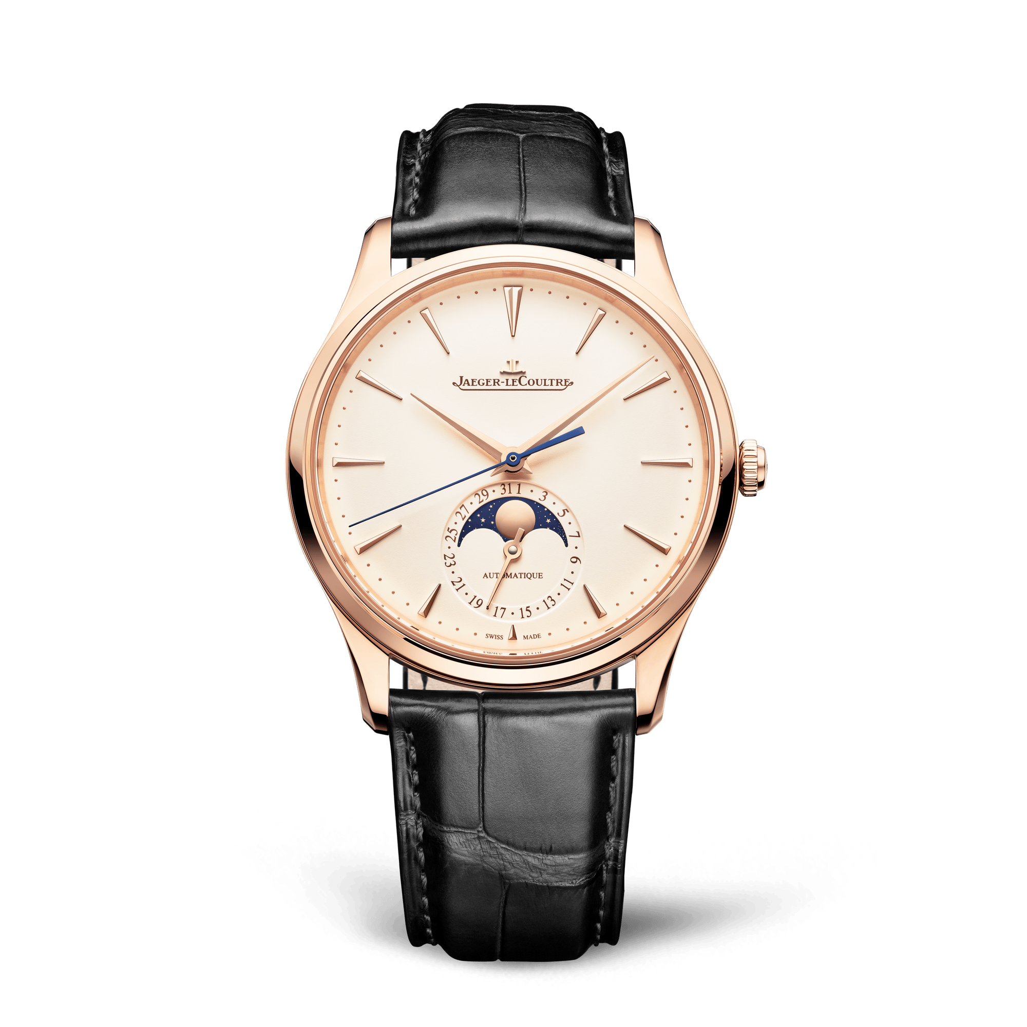 Jaeger-LeCoultre Master Ultra Thin Moon 39 mm Beige Dial Pink Gold   Leather Strap Q1362511 - WATCHXNYC