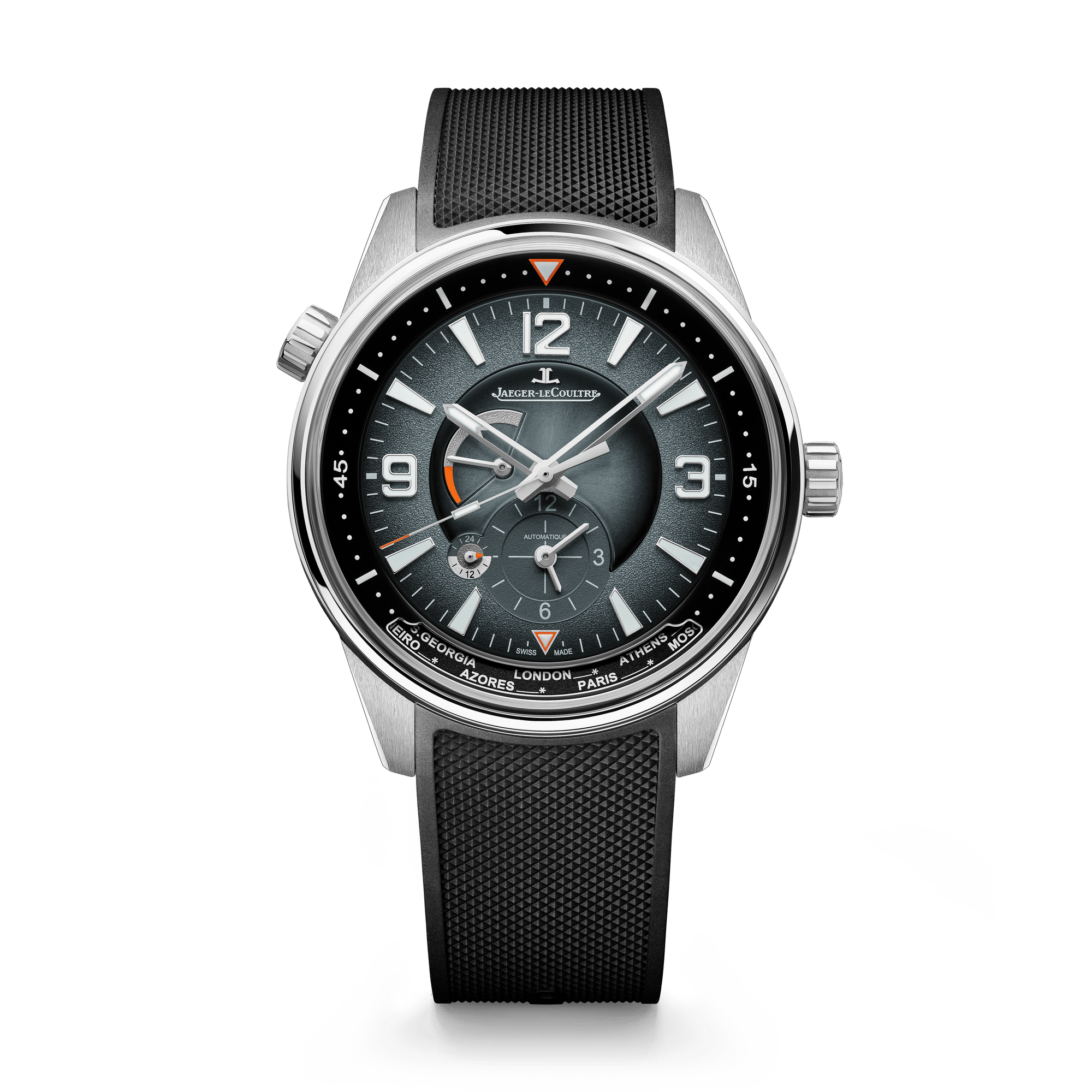 Jaeger-LeCoultre Polaris Geographic 42 mm Gray Dial Stainless Steel Rubber Strap Q9078640 - WATCHXNYC