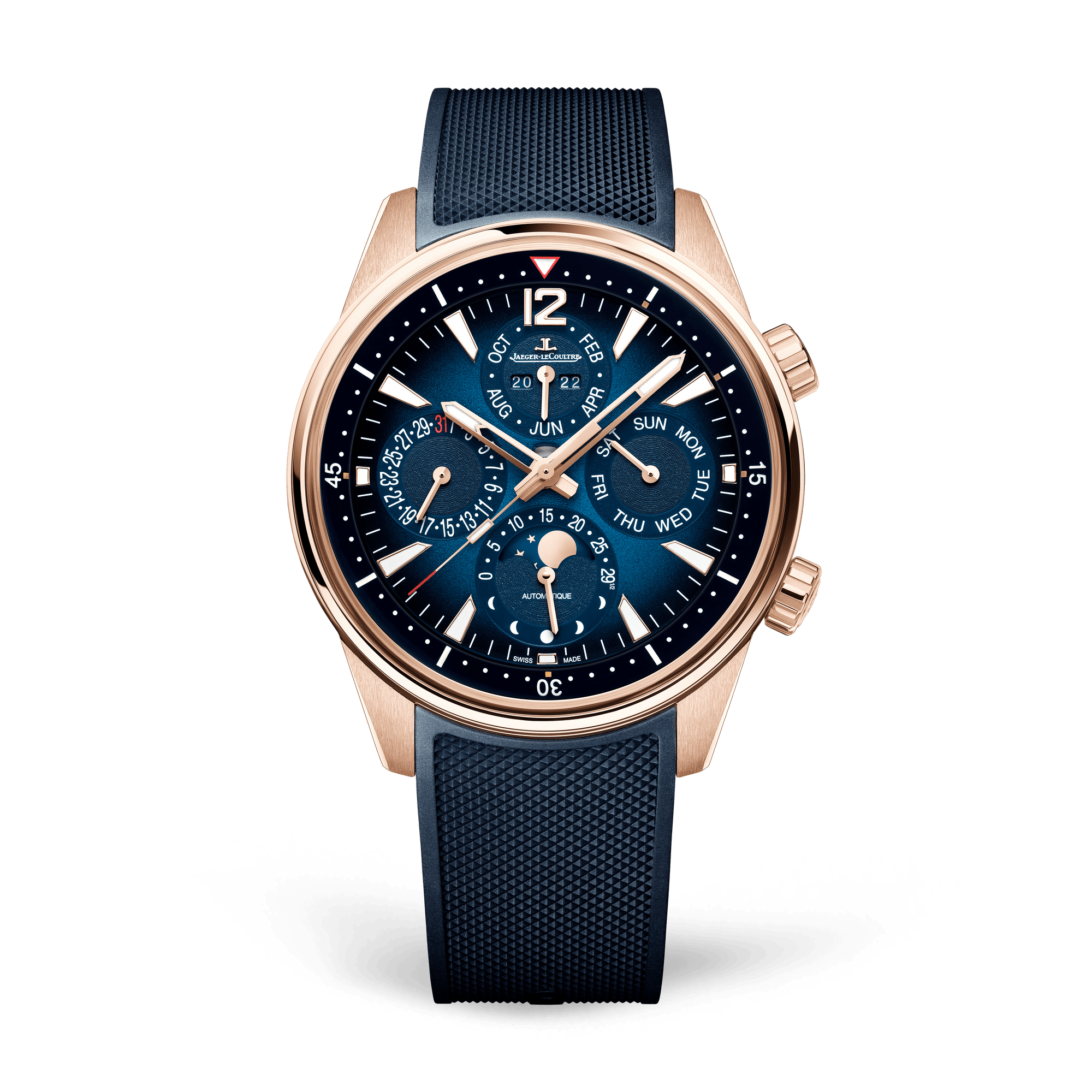 Jaeger-LeCoultre Polaris Perpetual Calendar 42 mm Blue Dial Pink Gold Rubber Strap Q908268J - WATCHXNYC