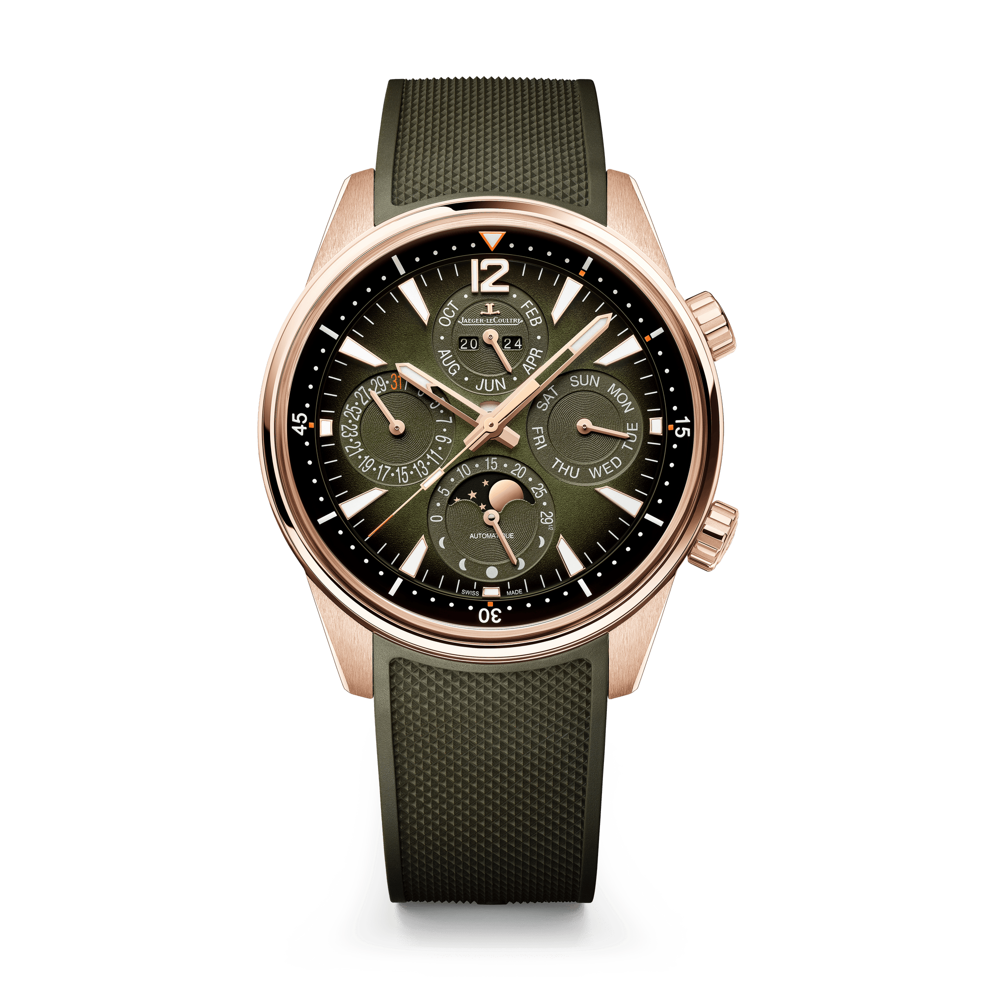 Jaeger-LeCoultre Polaris Perpetual Calendar 42 mm Green Dial Pink Gold Rubber Strap Q908263J - WATCHXNYC