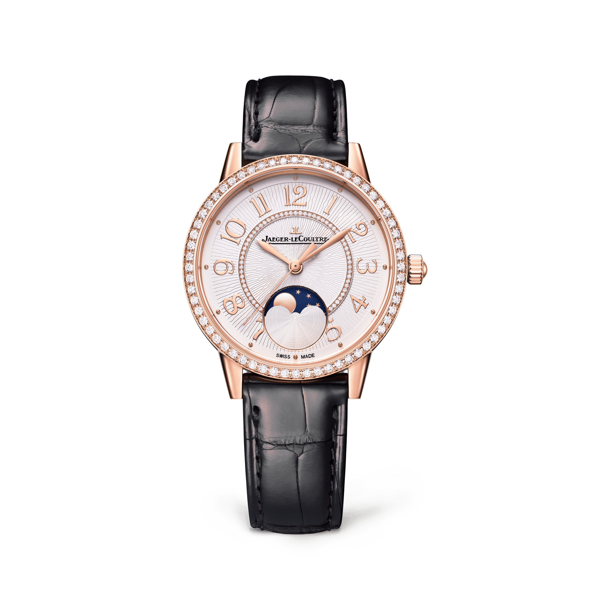 Jaeger-LeCoultre Rendez-Vous Classic Moon 34 mm Silvered Grey Dial with Diamonds Pink Gold   Leather Strap Q3572430 - WATCHXNYC