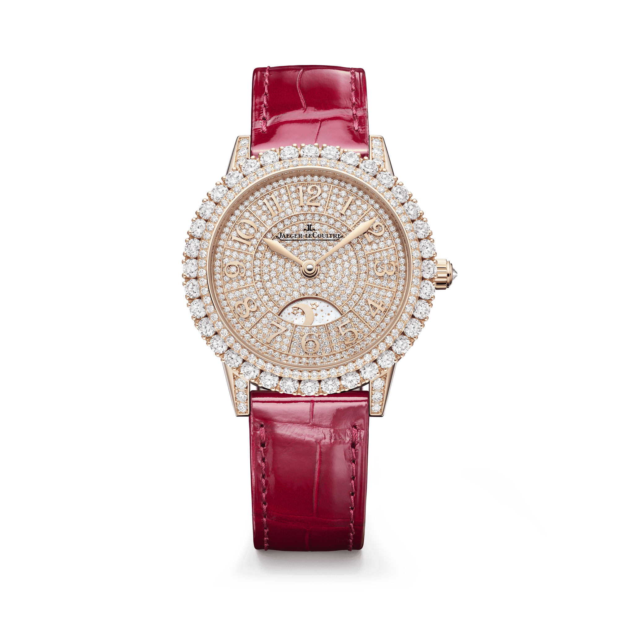 Jaeger-LeCoultre Rendez-Vous Dazzling Night &amp; Day 36 mm Diamond Paved Dial Pink Gold   Leather Strap Q3432472 - WATCHXNYC