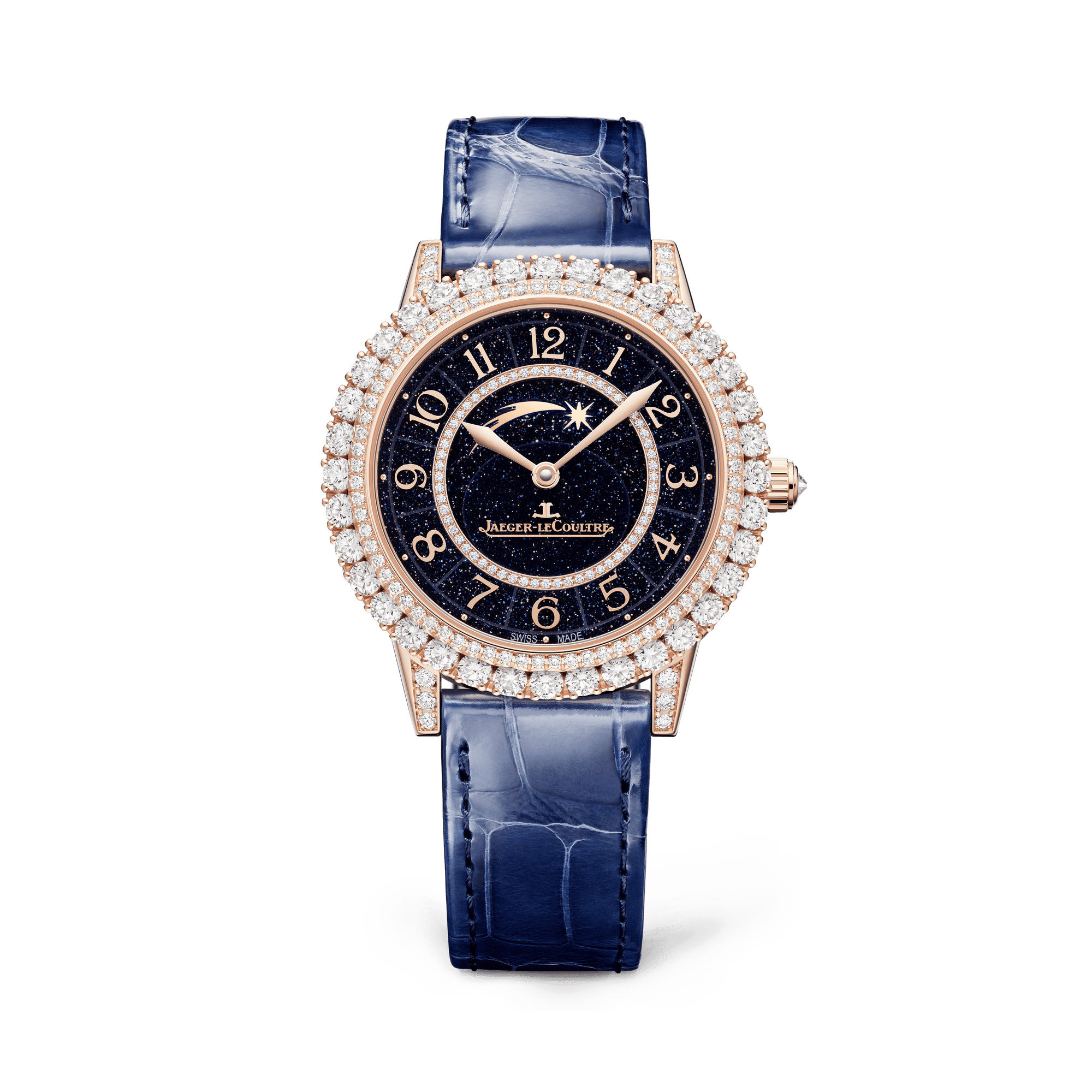 Jaeger-LeCoultre Rendez-Vous Dazzling Shooting Star 36 mm Blue Dial with Diamonds Pink Gold   Leather Strap Q364247J - WATCHXNYC