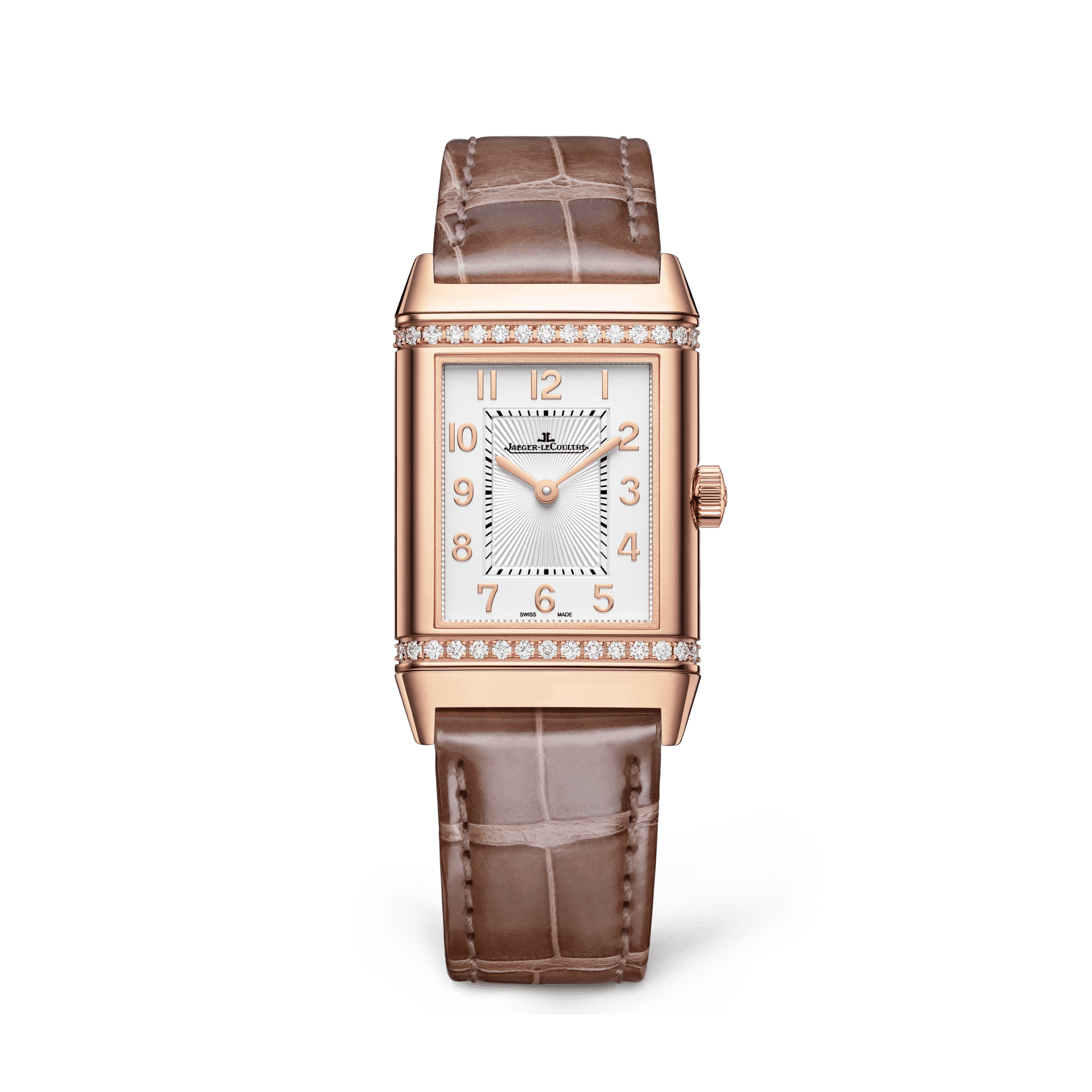 Jaeger-LeCoultre Reverso Classic Duetto 40 x 24.4 mm Silvered Grey Dial with Diamonds Pink Gold   Leather Strap Q2572570 - WATCHXNYC