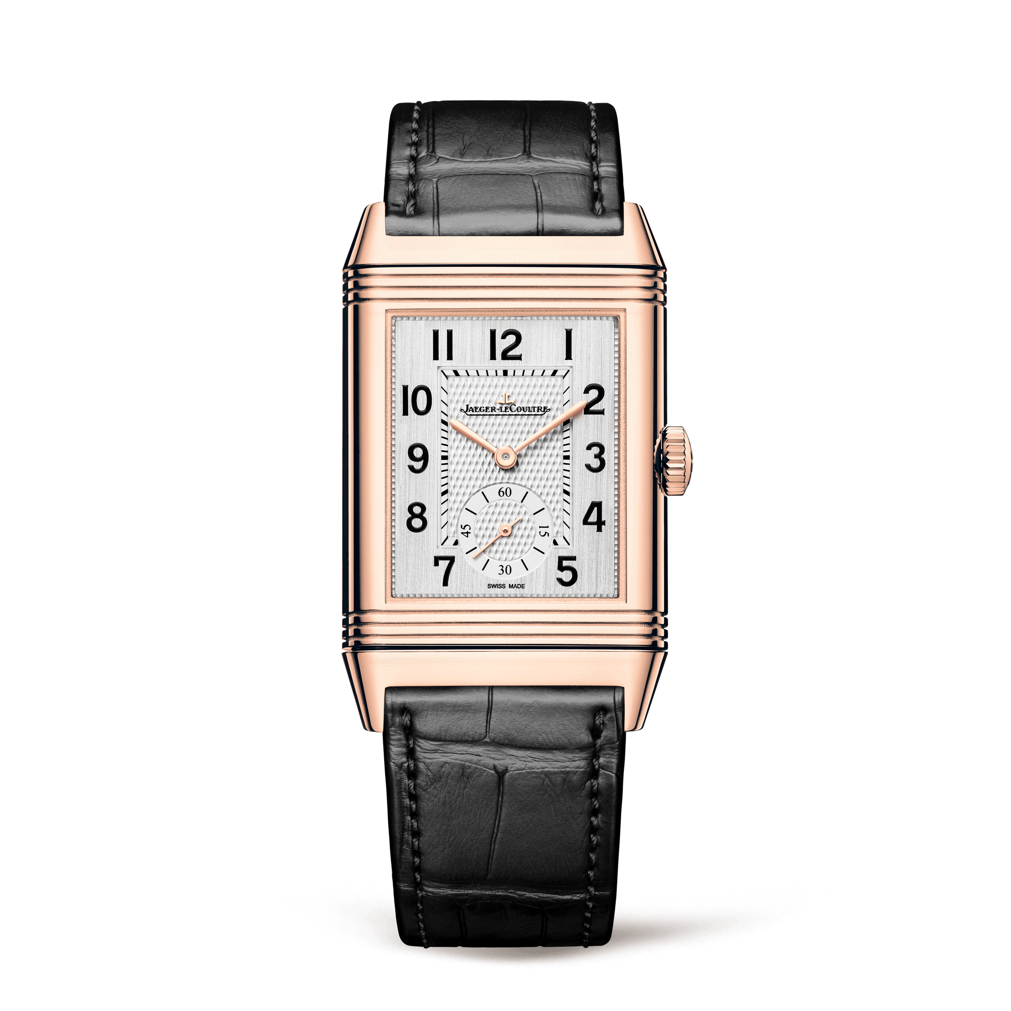 Jaeger-LeCoultre Reverso Classic Duoface Small Seconds 47 x 28.3 mm Silvered Grey Dial Pink Gold   Leather Strap Q3842520 - WATCHXNYC
