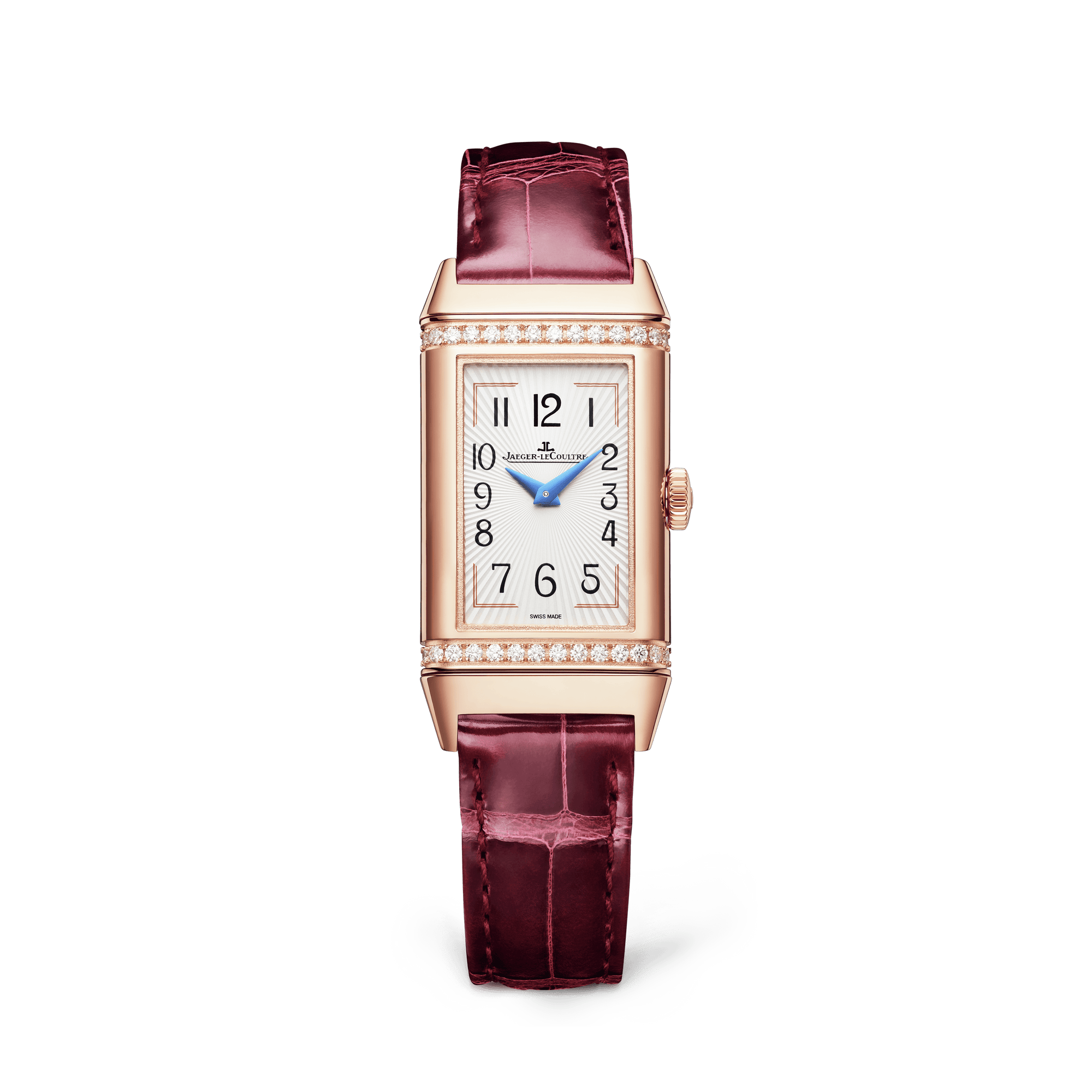 Jaeger-LeCoultre Reverso One Duetto 40.1 x 20 mm Silvered Grey Dial with Diamonds Pink Gold   Leather Strap Q334256J - WATCHXNYC