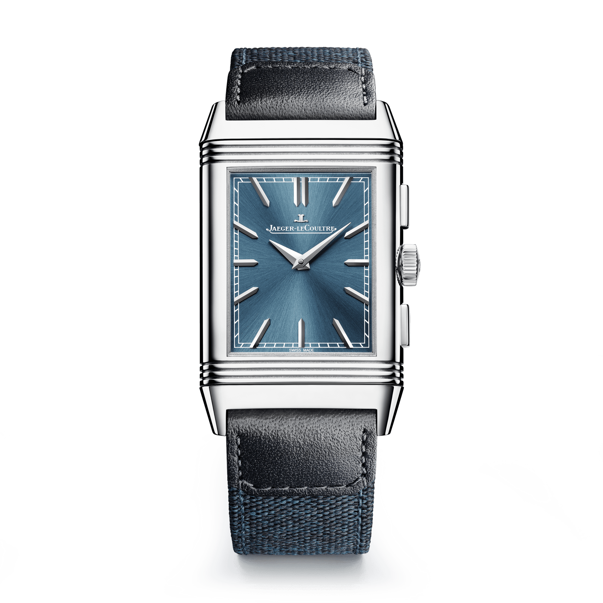 Jaeger-LeCoultre Reverso Tribute Chronograph 49.4 x 29.9 mm Blue Dial Stainless Steel   Leather Strap Q389848J - WATCHXNYC