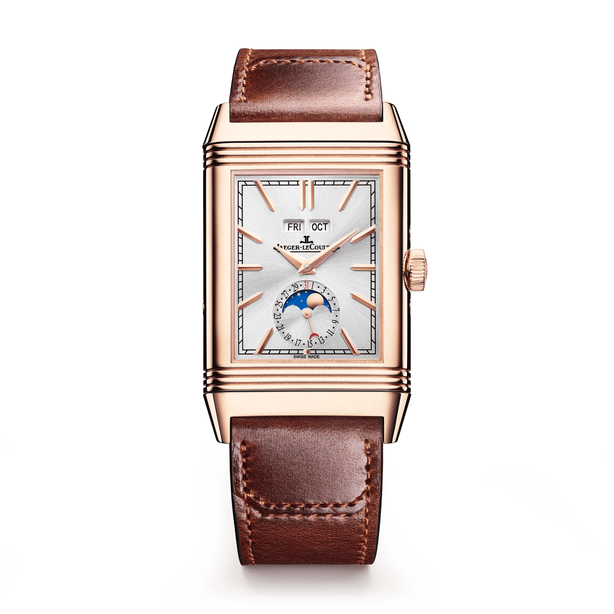 Jaeger-LeCoultre Reverso Tribute Duoface Calendar 49.4 x 29.9 mm Silvered Grey Dial Pink Gold   Leather Strap Q3912530 - WATCHXNYC