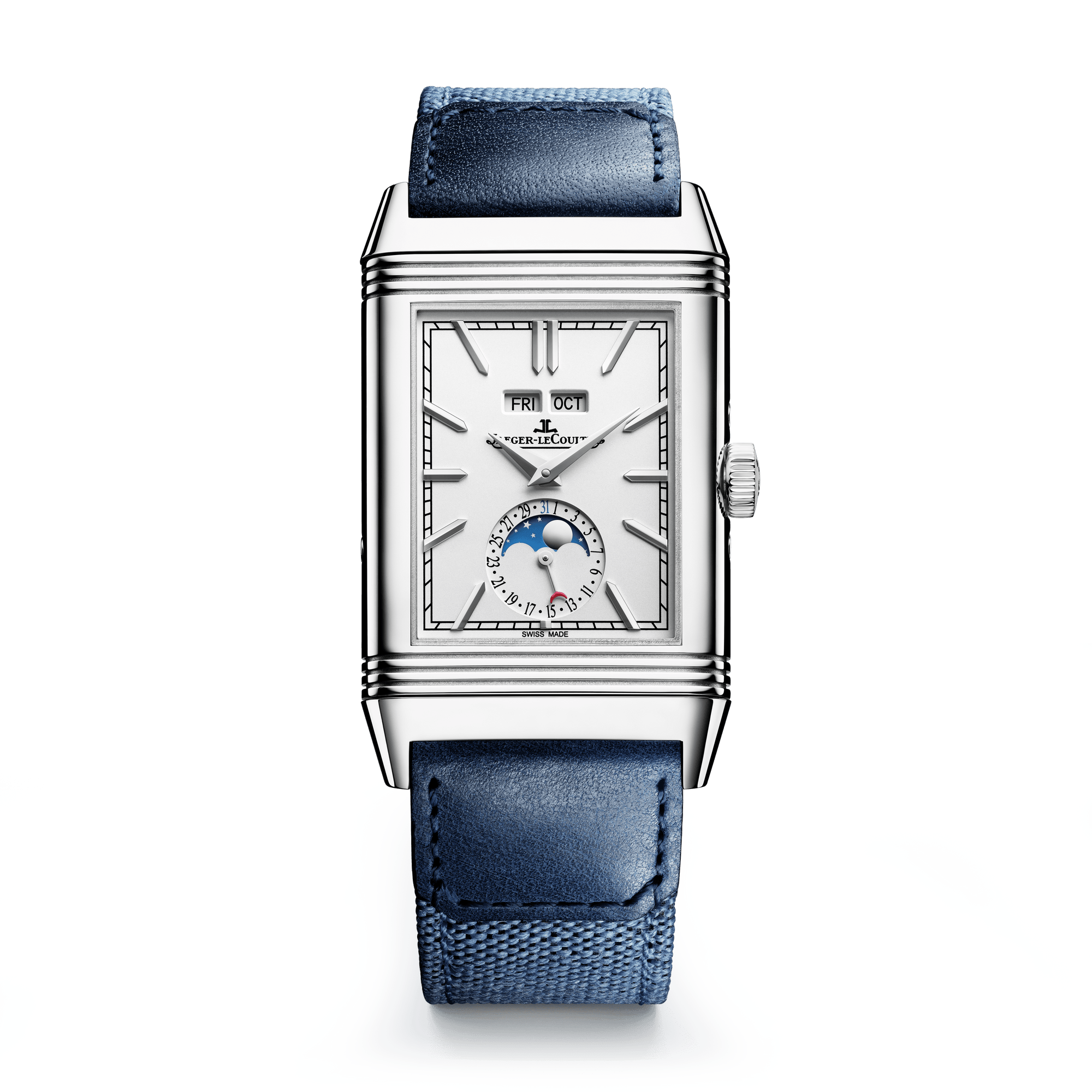 Jaeger-LeCoultre Reverso Tribute Duoface Calendar 49.4 x 29.9 mm Silvered Grey Dial Stainless Steel   Leather Strap Q3918420 - WATCHXNYC