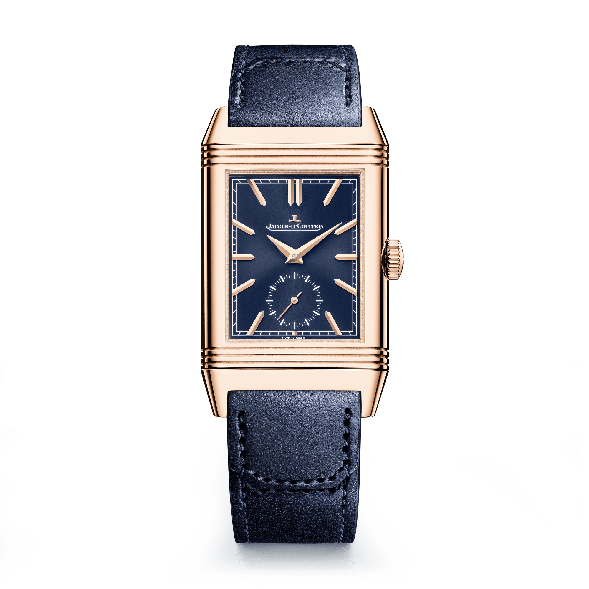 Jaeger-LeCoultre Reverso Tribute Duoface Small Seconds 47 x 28.3 mm Blue Dial Pink Gold   Leather Strap Q3982590 - WATCHXNYC