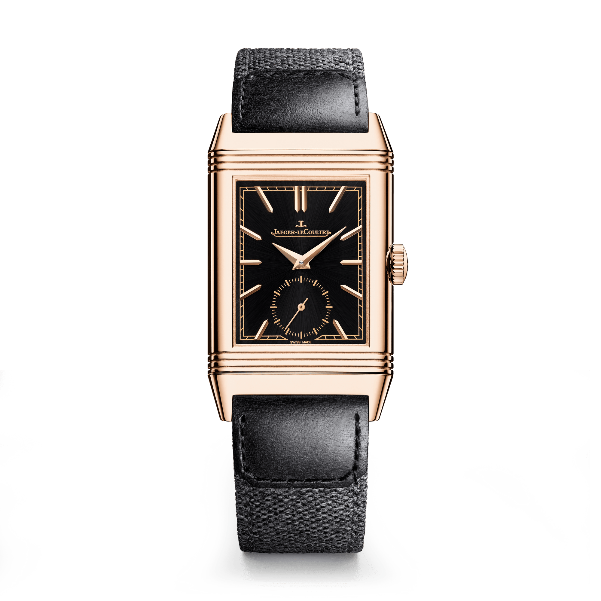 Jaeger-LeCoultre Reverso Tribute Monoface Small Seconds 45.6 x 27.4 mm Black Dial Pink Gold   Leather Strap Q713257J - WATCHXNYC