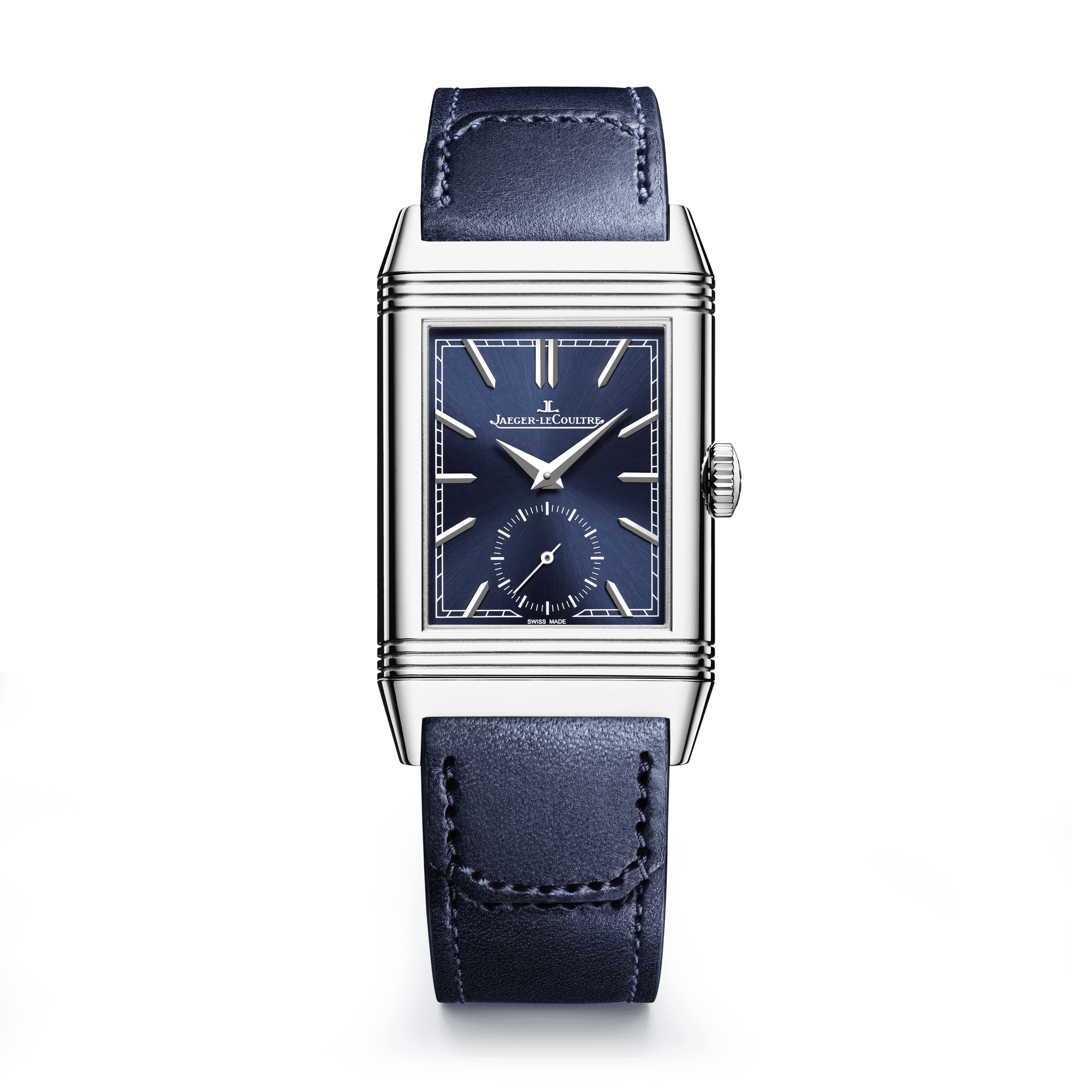Jaeger-LeCoultre Reverso Tribute Monoface Small Seconds 45.6 x 27.4 mm Blue Dial Stainless Steel   Leather Strap Q397848J - WATCHXNYC
