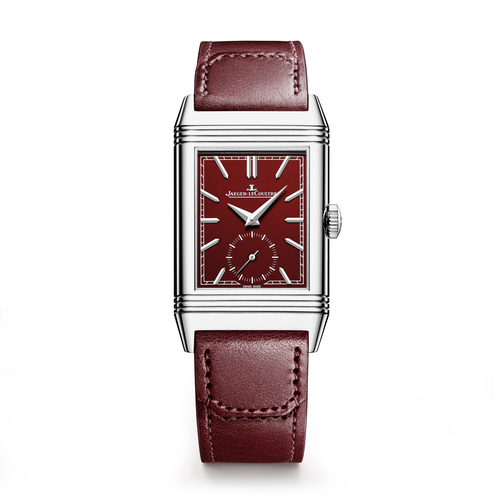 Jaeger-LeCoultre Reverso Tribute Monoface Small Seconds 45.6 x 27.4 mm Burgundy Dial Stainless Steel   Leather Strap Q397846J - WATCHXNYC
