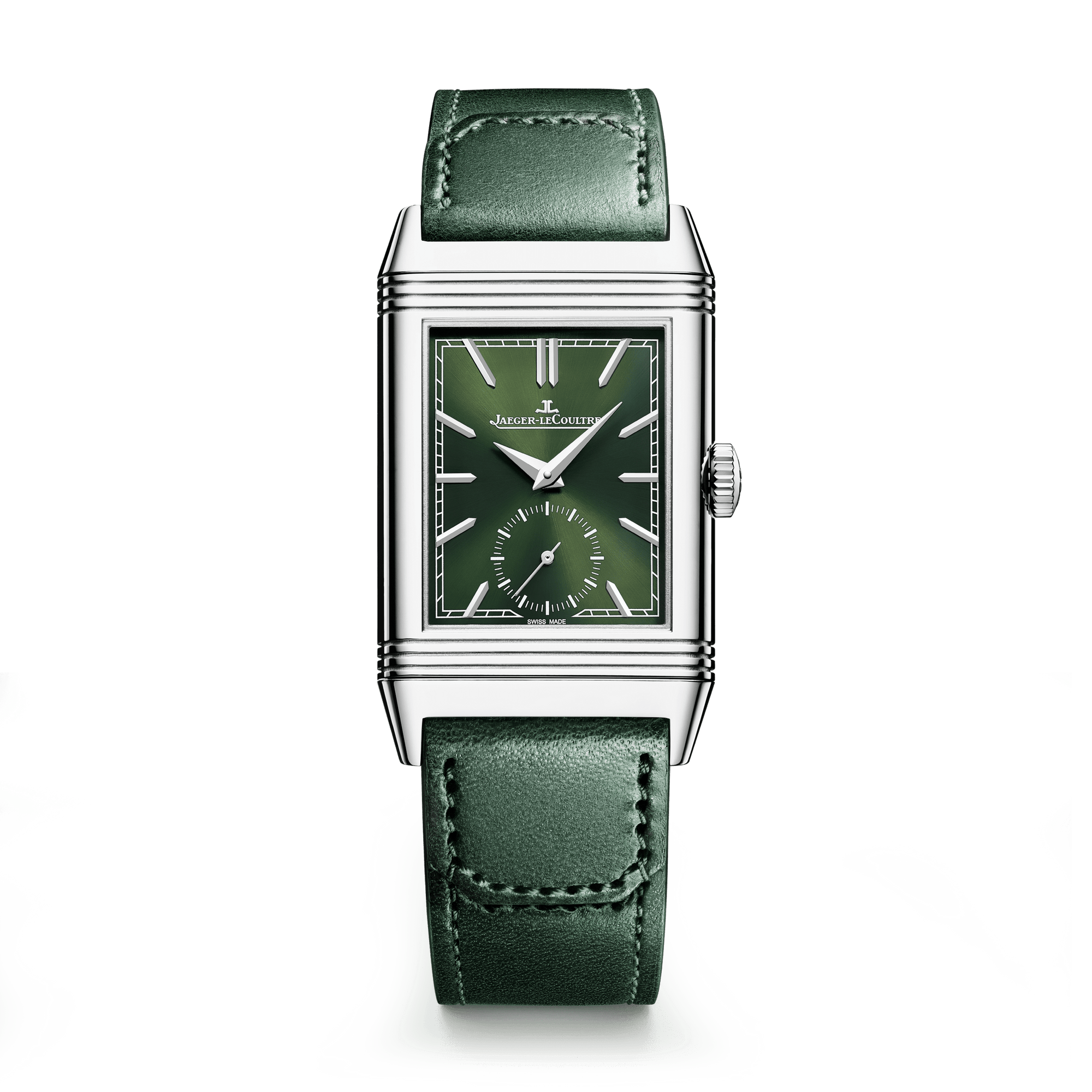 Jaeger-LeCoultre Reverso Tribute Monoface Small Seconds 45.6 x 27.4 mm Green Dial Stainless Steel   Leather Strap Q397843J - WATCHXNYC