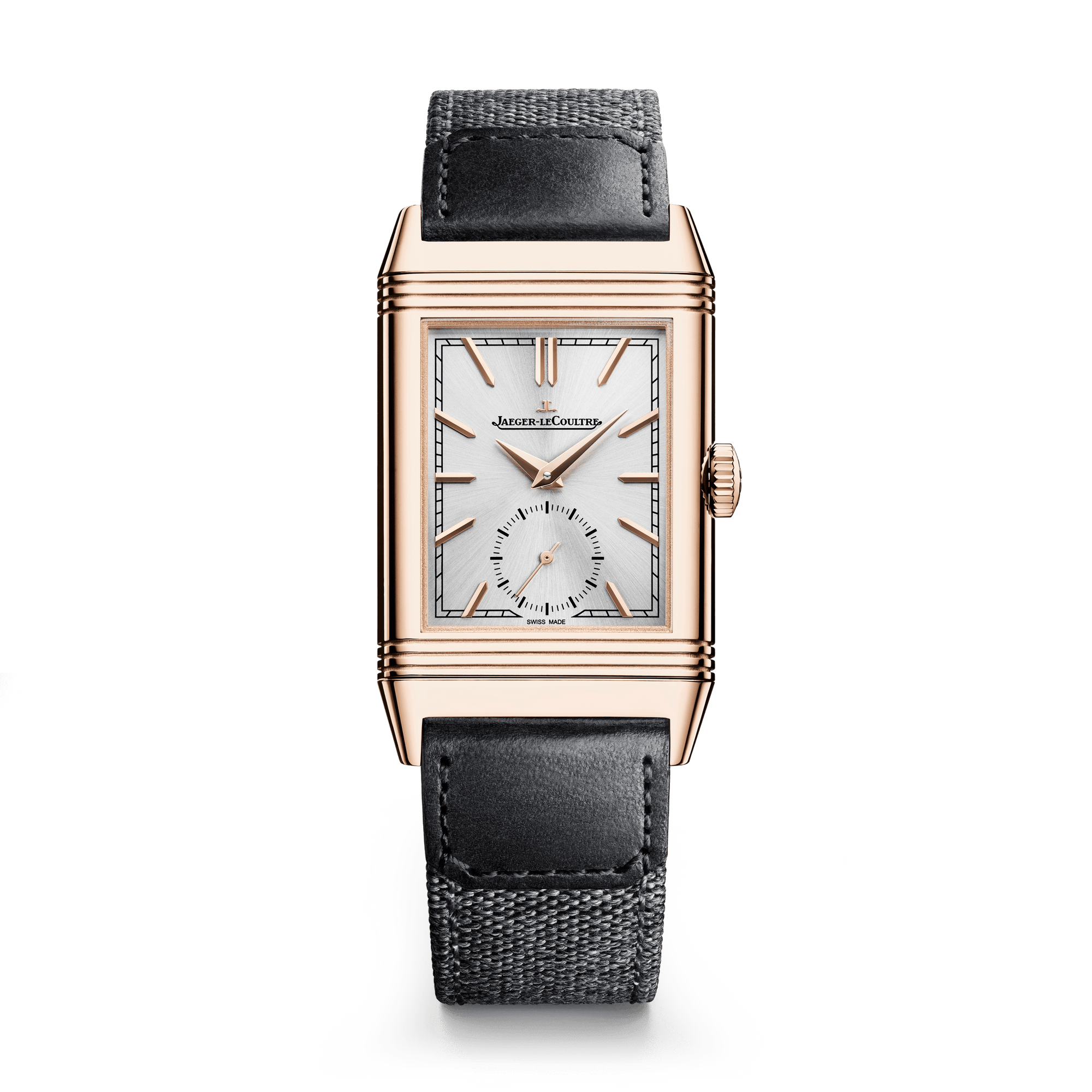 Jaeger-LeCoultre Reverso Tribute Monoface Small Seconds 45.6 x 27.4 mm Silvered Grey Dial Pink Gold   Leather Strap Q7132521 - WATCHXNYC
