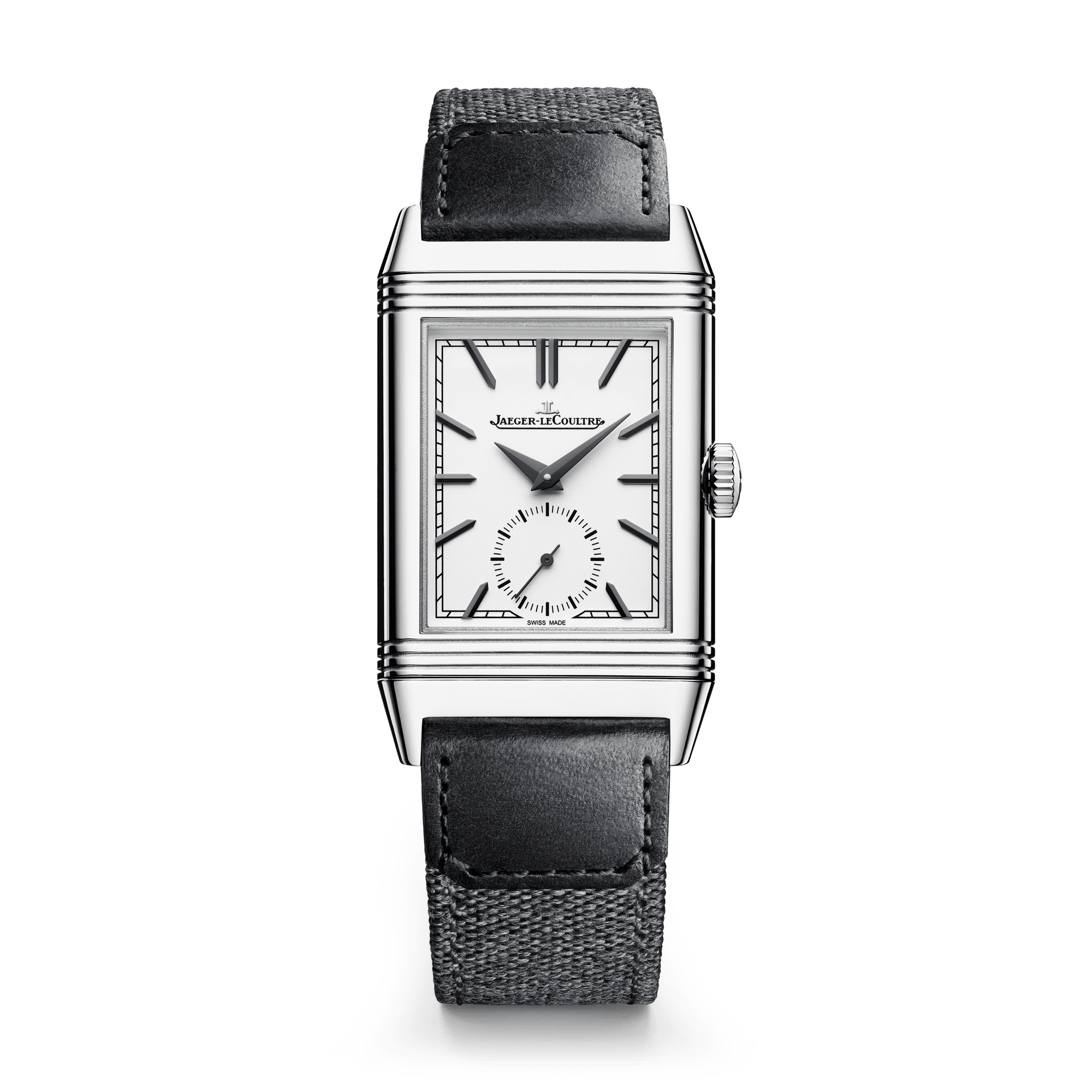 Jaeger-LeCoultre Reverso Tribute Monoface Small Seconds 45.6 x 27.4 mm Silvered Grey Dial Stainless Steel   Leather Strap Q713842J - WATCHXNYC