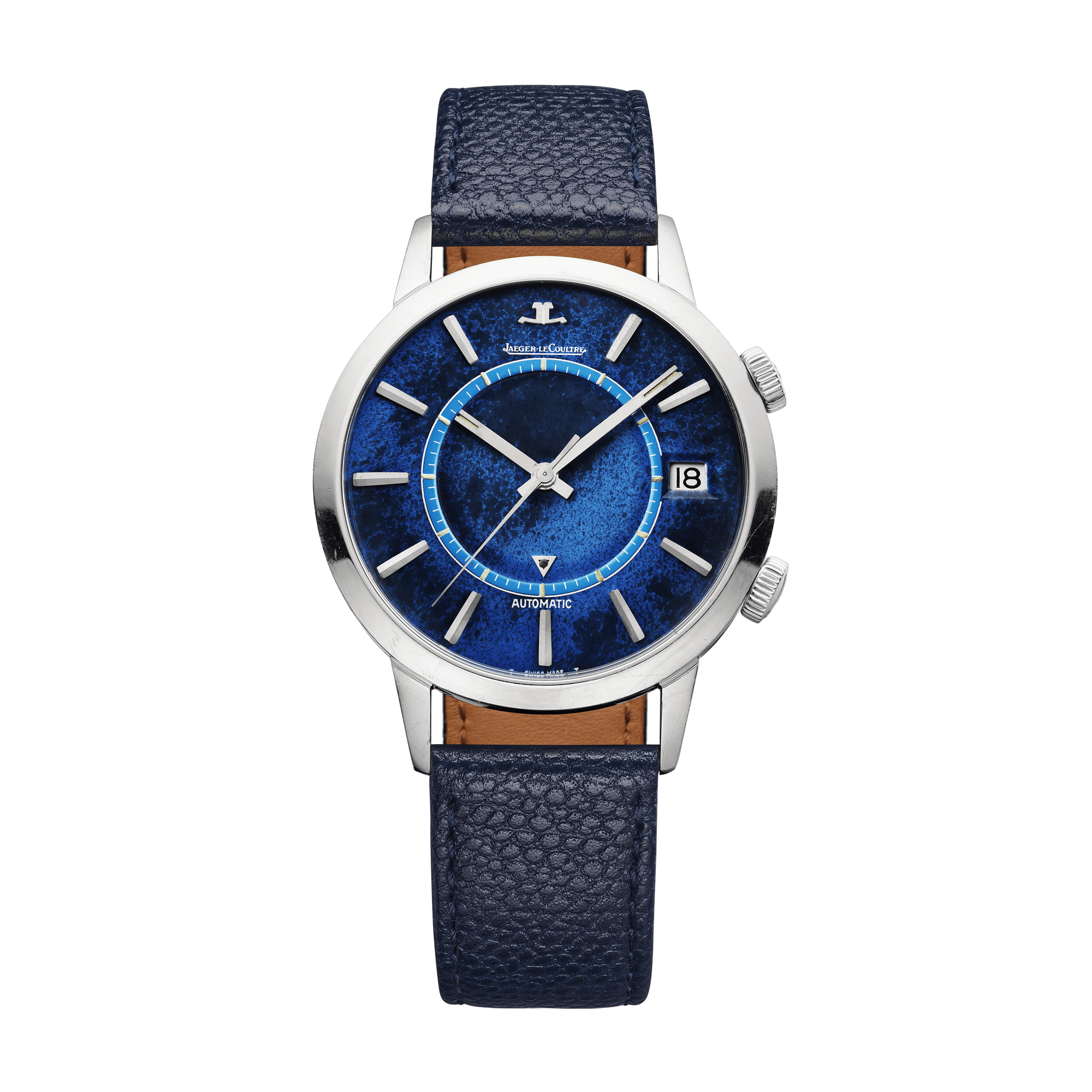Jaeger-LeCoultre THE COLLECTIBLES Memovox Automatic Calendar 37 mm Blue Dial Stainless Steel   Leather Strap QVE85502 - WATCHXNYC