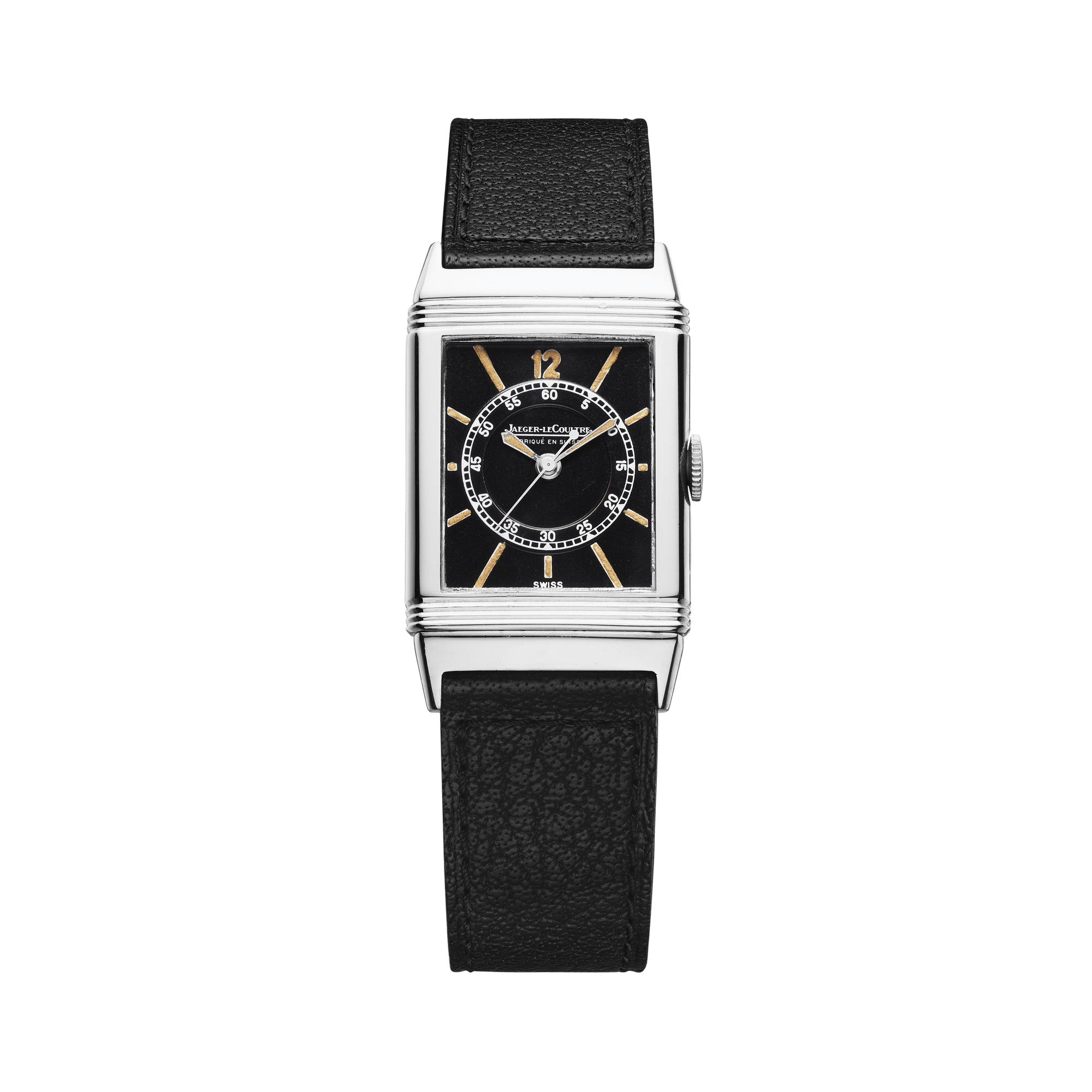 Jaeger-LeCoultre THE COLLECTIBLES Reverso Central Seconds 23 x 38 mm Black Dial Stainless Steel   Leather Strap QV020102 - WATCHXNYC