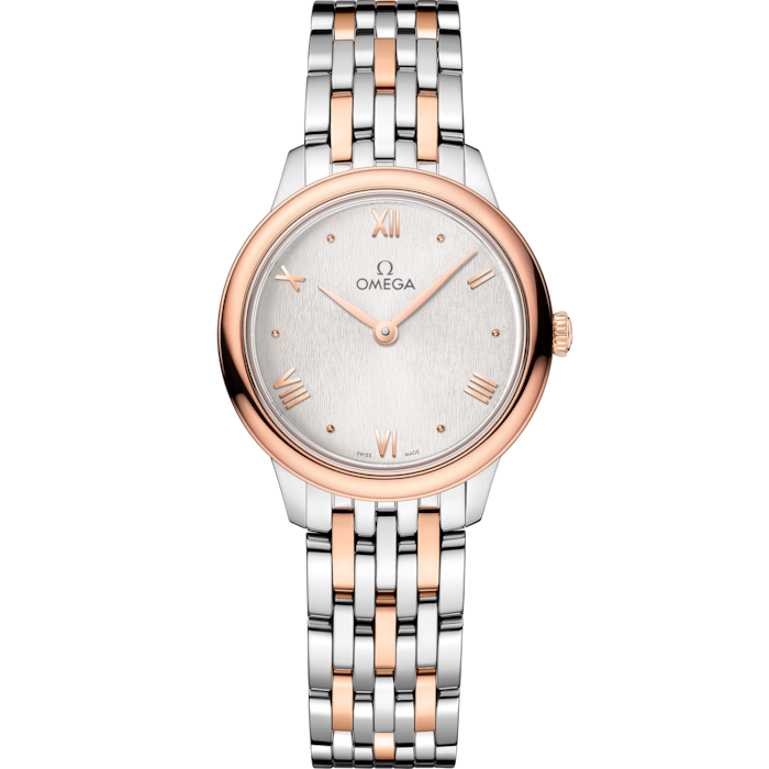 Omega De Ville Prestige 27.5 mm Silver Dial 18k Yellow Gold Bracelet 434.20.28.60.02.001 - WATCHXNYC