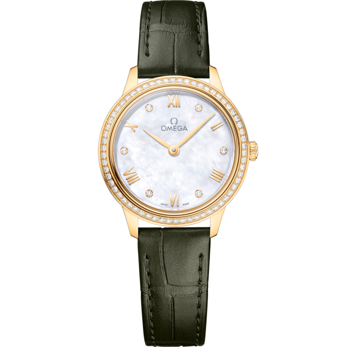 Omega De Ville Prestige 27.5 mm White Dial with Diamonds 18k Yellow Gold Strap 434.58.28.60.55.002 - WATCHXNYC