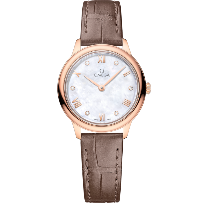 Omega De Ville Prestige 27.5 mm White Dial with Diamonds  Sedna 18k Rose Gold Strap 434.53.28.60.55.001 - WATCHXNYC