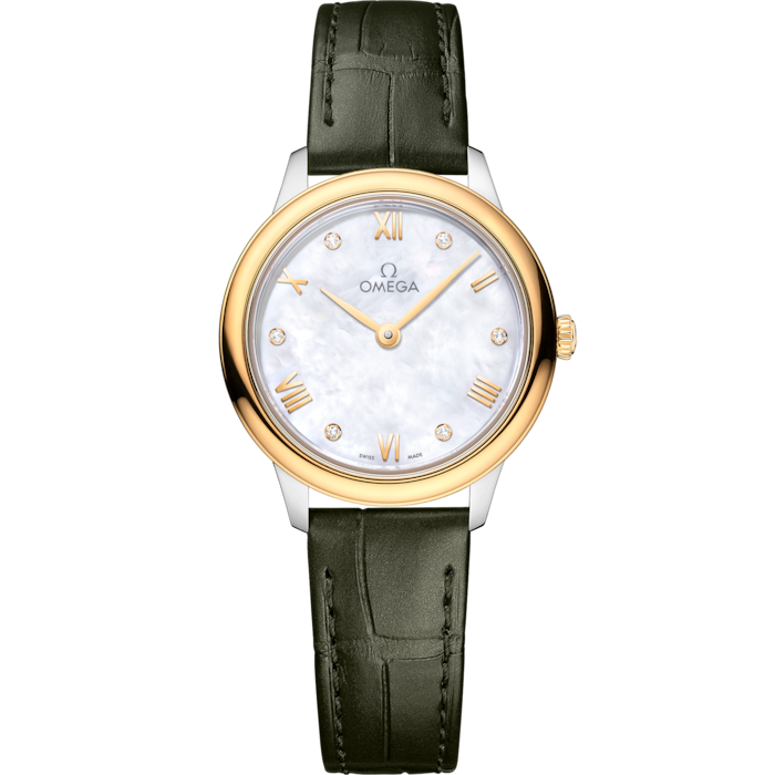 Omega De Ville Prestige 27.5 mm White Dial with Diamonds  Stainless Steel and 18k Yellow Gold Strap 434.23.28.60.55.001 - WATCHXNYC