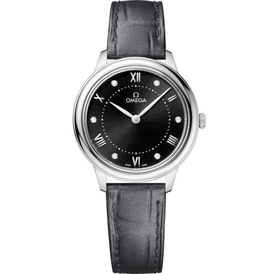 Omega De Ville Prestige 30 mm Black Dial with Diamonds Stainless Steel Strap 434.13.30.60.51.001 - WATCHXNYC