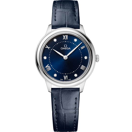 Omega De Ville Prestige 30 mm Esfera azul con diamantes Correa de acero inoxidable 434.13.30.60.53.001 