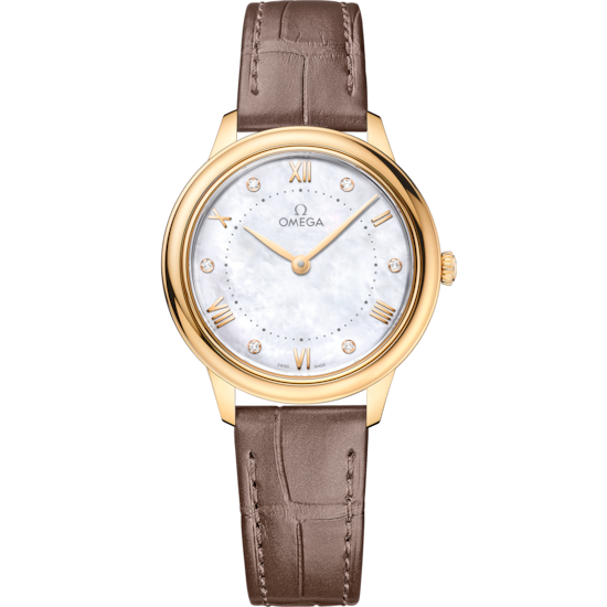 Omega De Ville Prestige 30 mm White Dial with Diamonds 18k Yellow Gold Strap 434.53.30.60.55.002 - WATCHXNYC