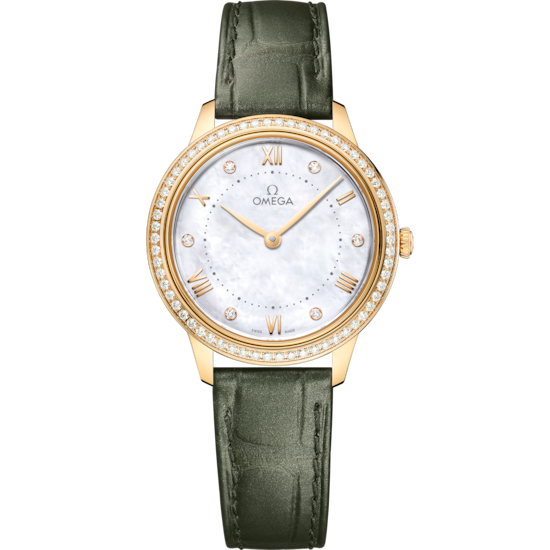 Omega De Ville Prestige 30 mm White Dial with Diamonds 18k Yellow Gold Strap 434.58.30.60.55.002 - WATCHXNYC
