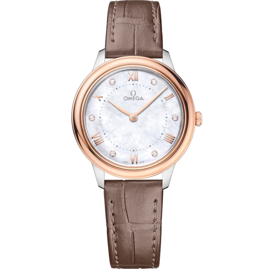 Omega De Ville Prestige 30 mm White Dial with Diamonds Stainless Steel and Sedna™ 18k Rose Gold Strap 434.23.30.60.55.001 - WATCHXNYC
