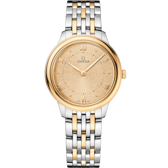 Omega De Ville Prestige 30 mm Yellow Dial Stainless Steel and 18k Yellow Gold Bracelet 434.20.30.60.08.001 - WATCHXNYC