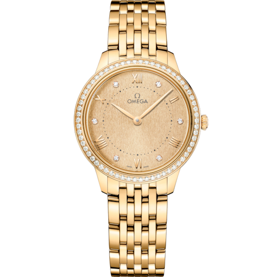 Omega De Ville Prestige 30 mm Yellow Dial with Diamonds 18k Yellow Gold Bracelet 434.55.30.60.58.001 - WATCHXNYC